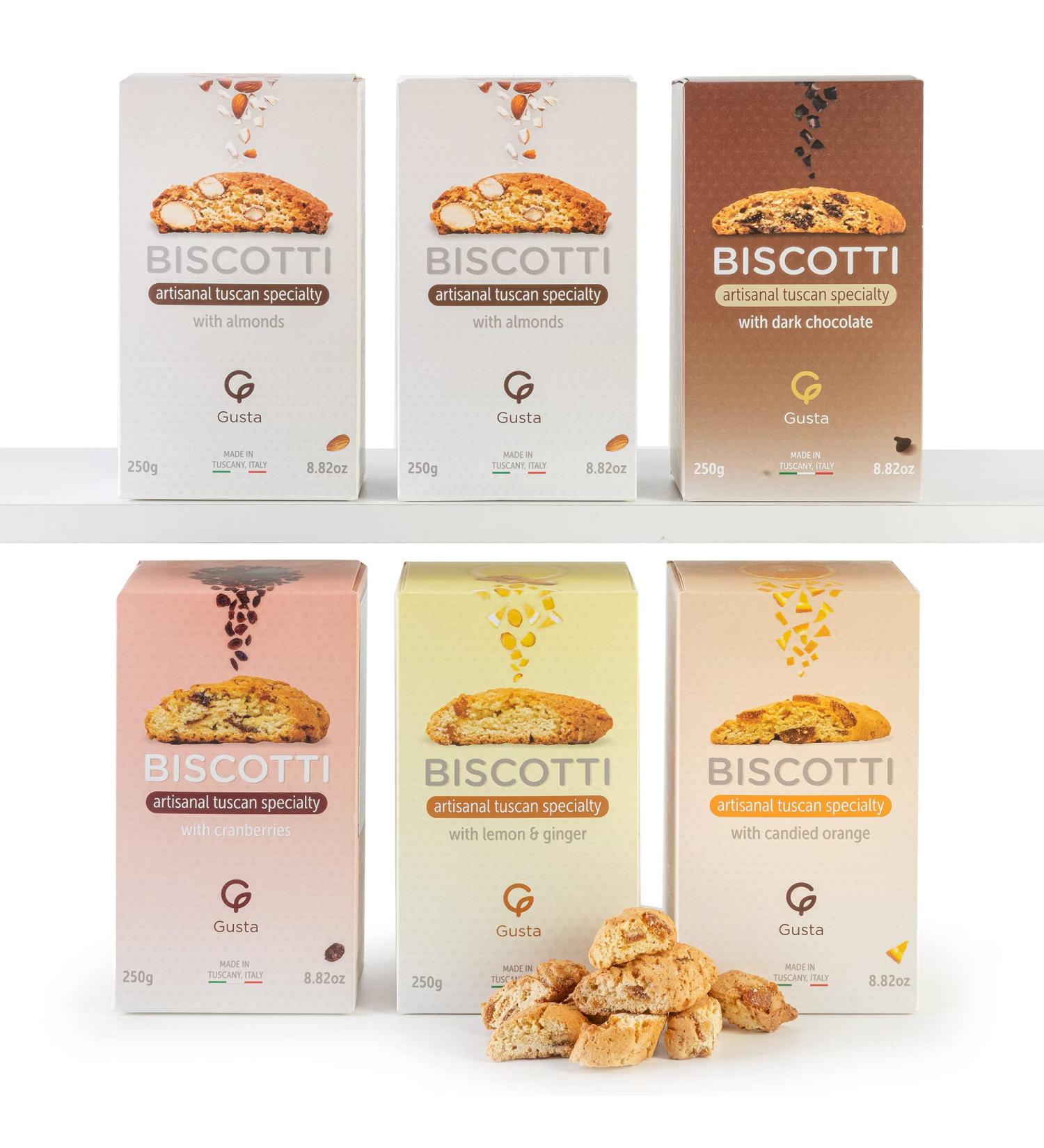 Gusta Authentic Biscotti Variety Pack from Tuscany, Italy - 6 Original Two Bites Size - All Natural Ingredients - Fresh Italian Dessert Treats - 3.3lb - Buy Online on SooperMarket.com