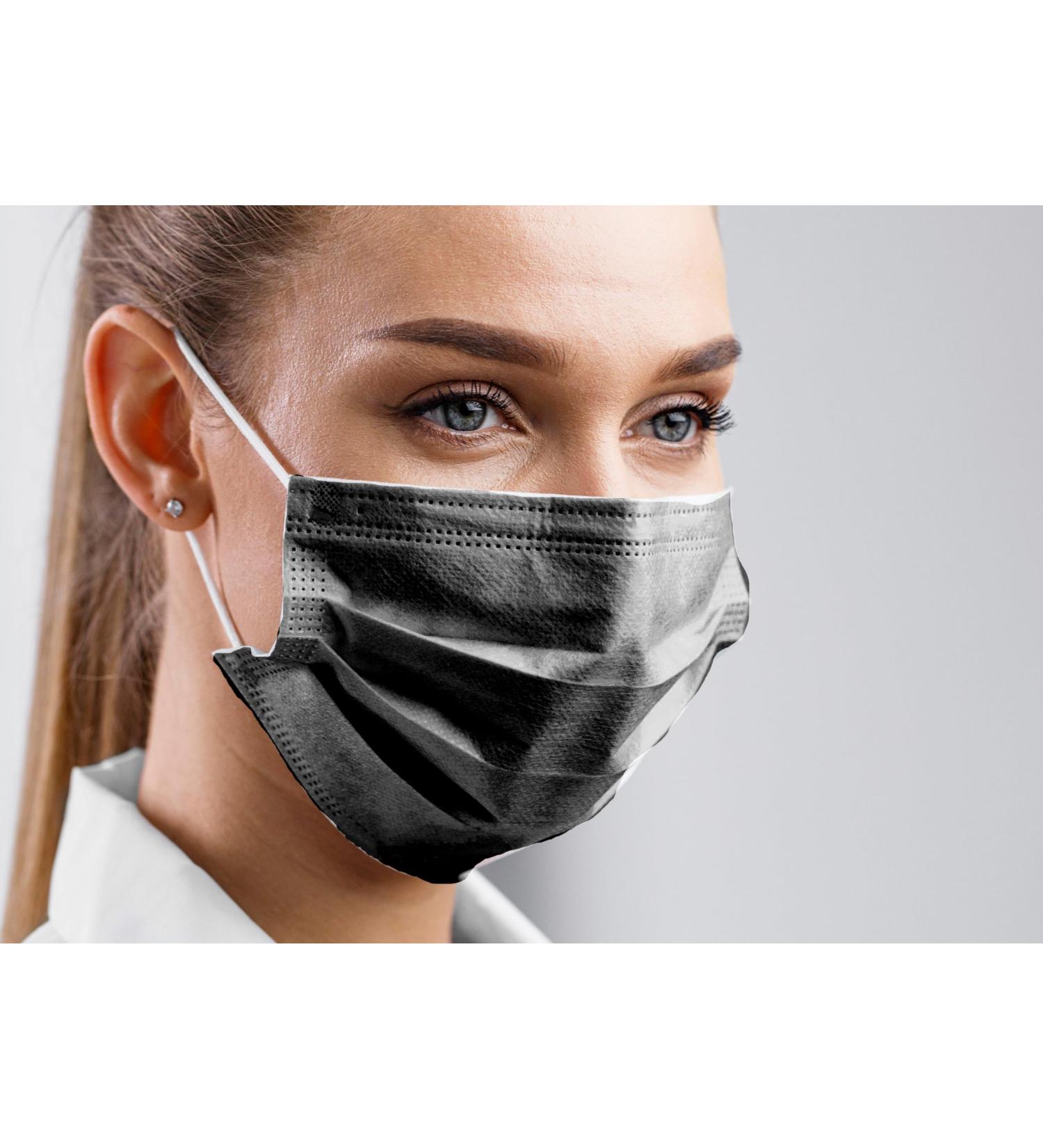 Buy Type IIR Black Medical Face Masks | Surgical Masks | 50 pcs | BFE 98% | EN14683:2019 | CE Certified - Fast International Shipping - Buy Online on SooperMarket.com