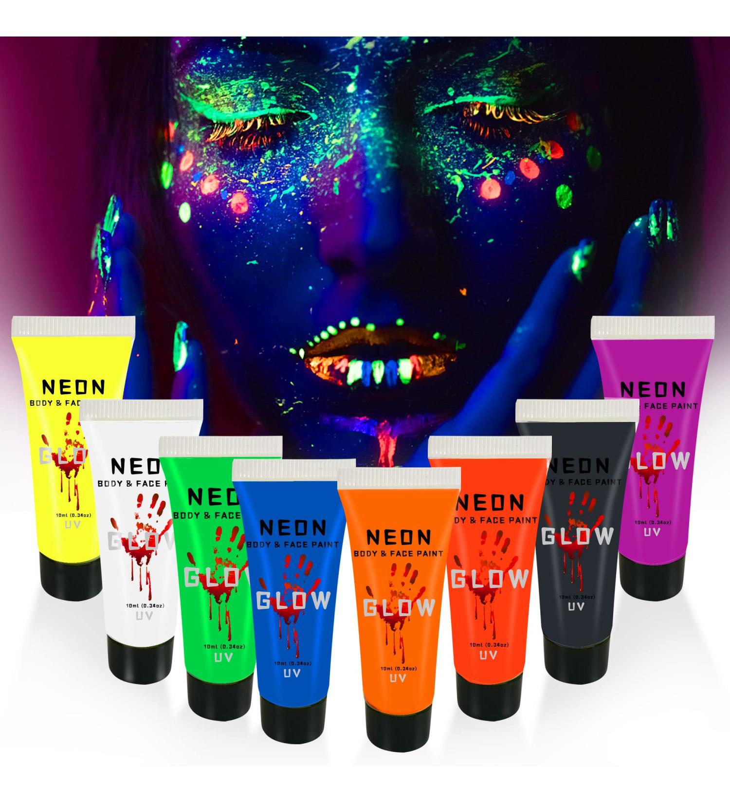 UV Face and Body Paint Glow Set - 8 Fluorescent Colors for Halloween Art Party Fancy Makeup - Buy Online on SooperMarket.com