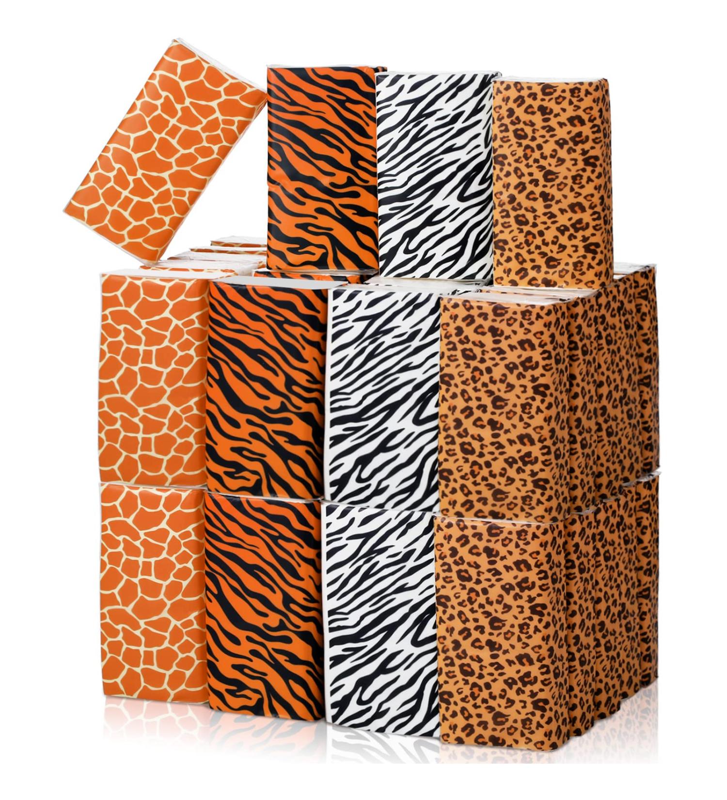 48 Pack Jungle Safari Animal Print Pocket Tissues - Portable Travel Size Facial Tissues for Birthday, Baby Shower, Holiday Parties - Buy Online on SooperMarket.com