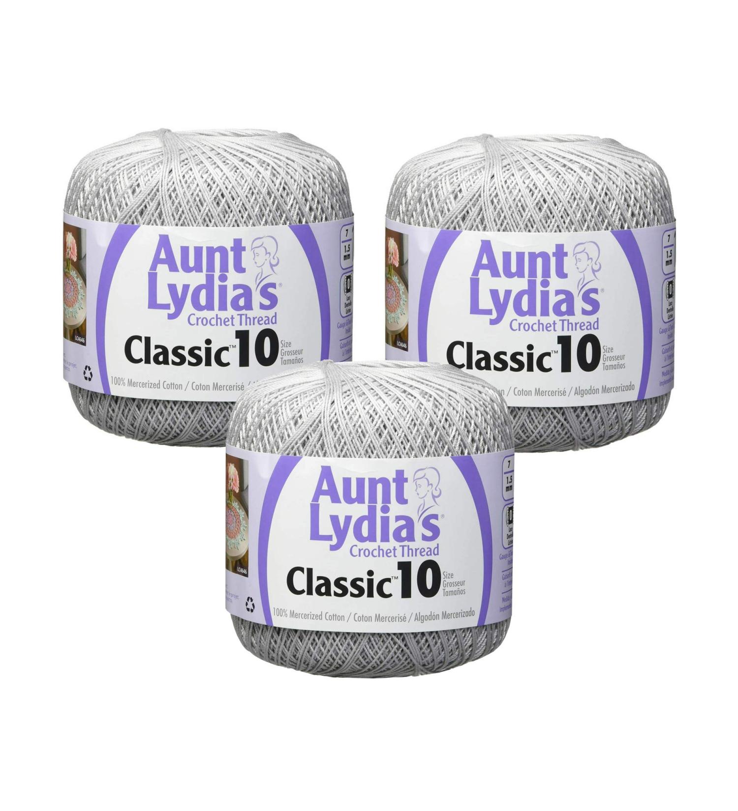 Aunt Lydia's Bulk Buy Crochet Cotton Classic Crochet Thread Size 10 (3-Pack) Silver 154-435
