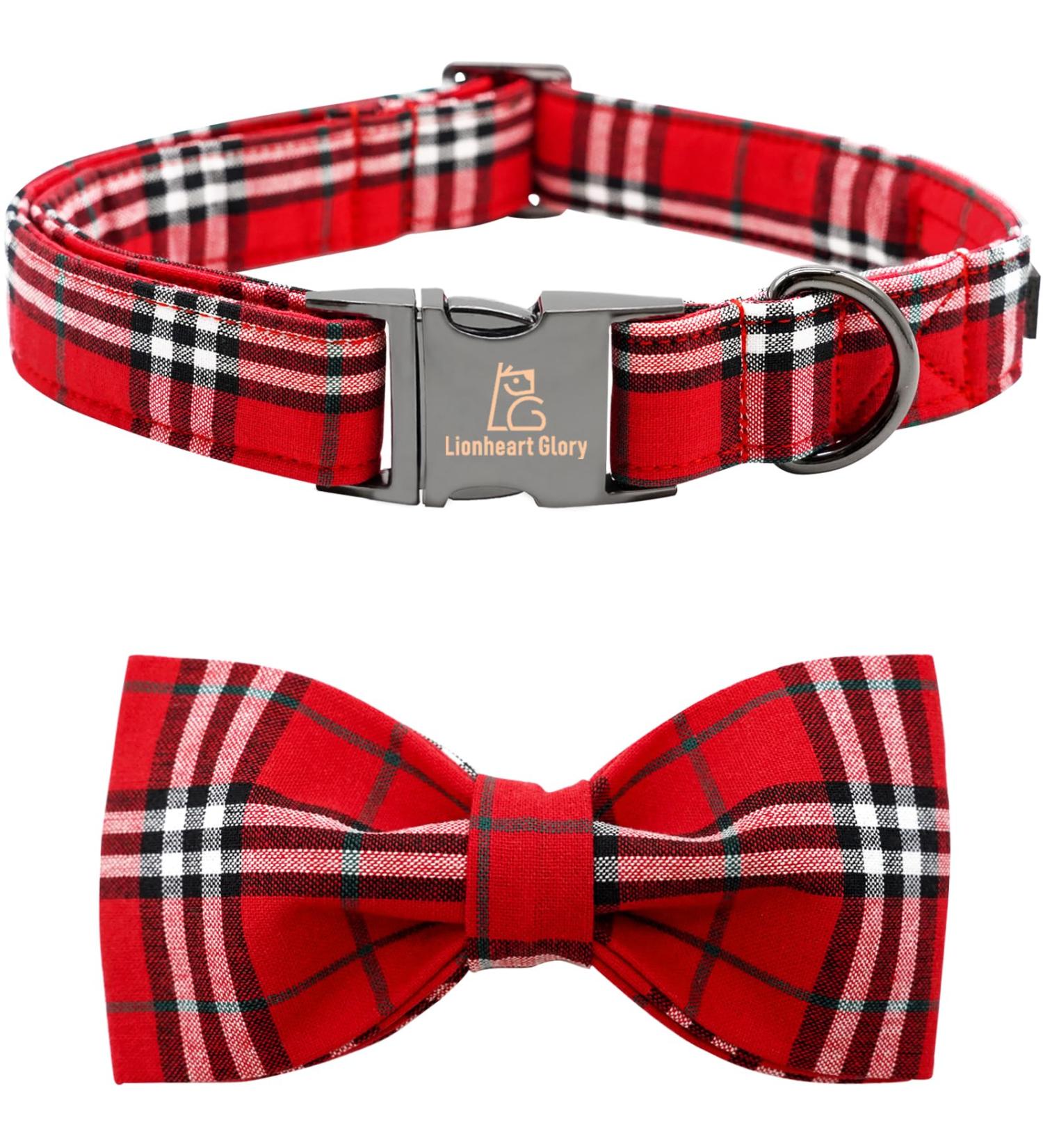 Shop Lionheart Glory Christmas Checkered Dog Collar & Bowtie - Adjustable & Comfortable for Medium Dogs - Ideal Holiday Accessory - Buy Online on SooperMarket.com