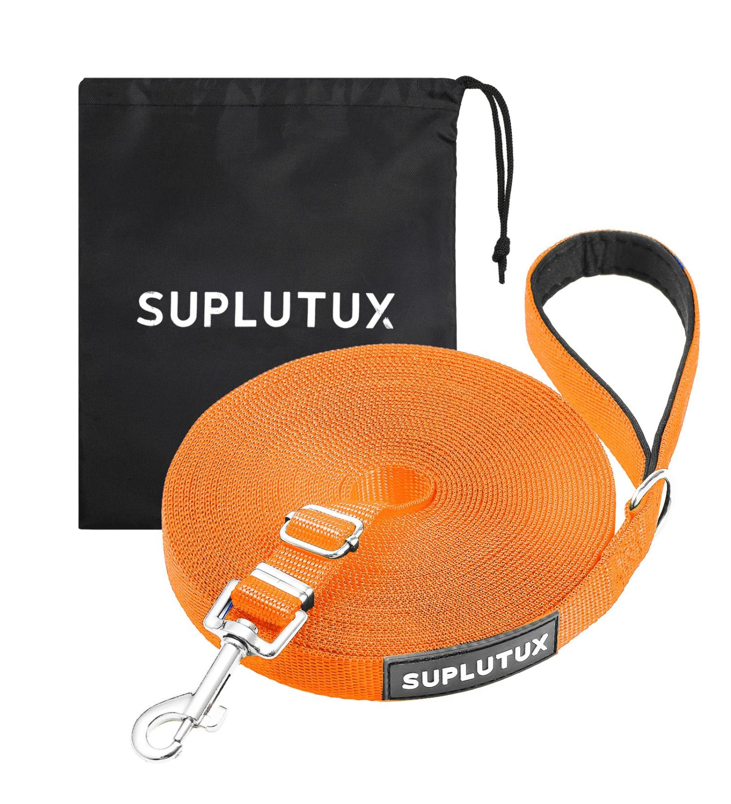 Suplutux 10m Dog Leash with Storage Bag - Durable Training Line for Large & Small Dogs - D-Carabiner & Grip Pad - Orange - Buy Online on SooperMarket.com