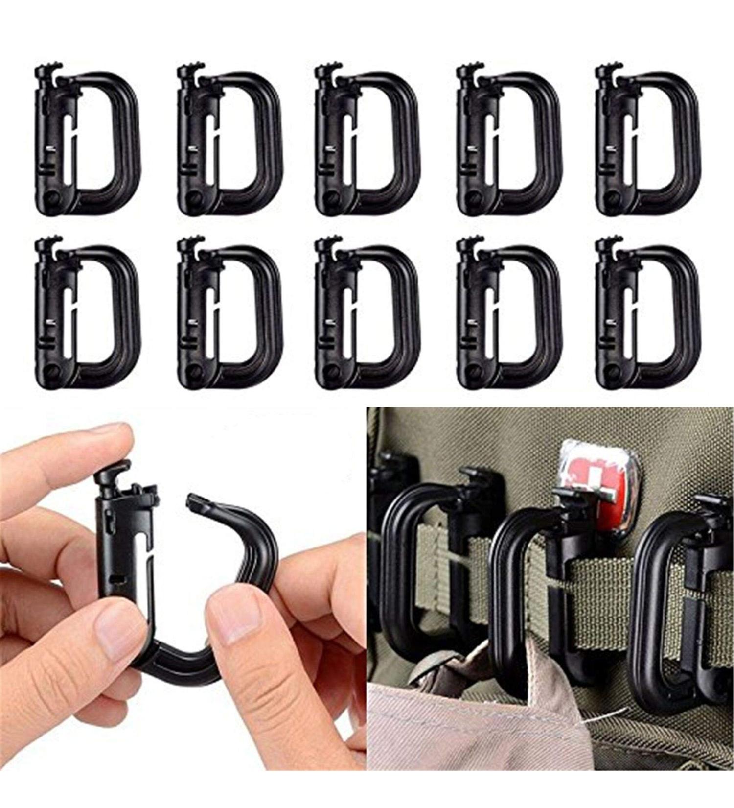 BOOSTEADY 10 Pack D-Ring Grimlock Locking for Molle Webbing with Zippered Pouch - Black - Buy Online on SooperMarket.com