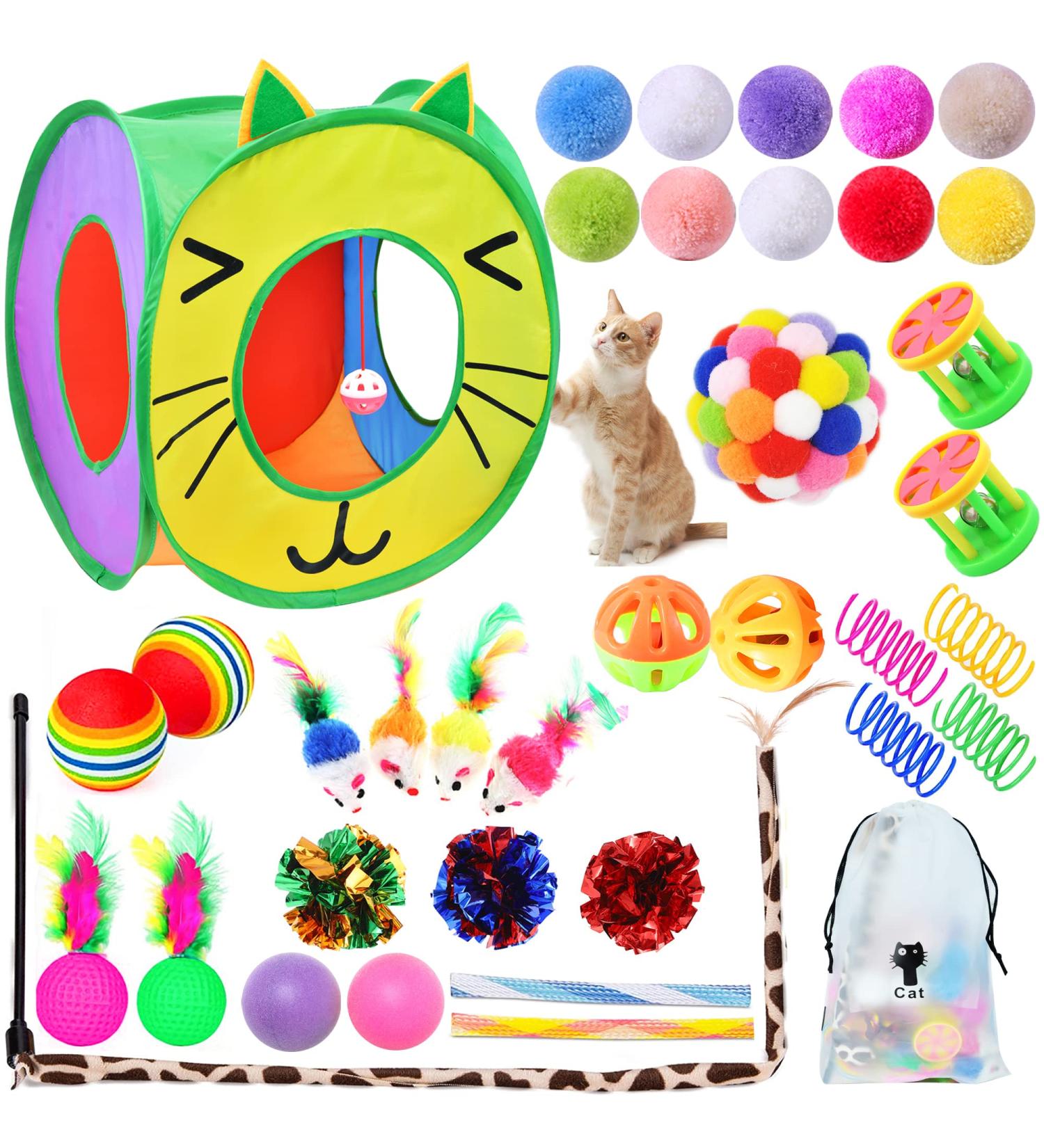 SUPJADE Cat Kitten Toys Interactive-Feather-Toys- 37Pcs Kitten Mice Toys Sets for Indoor Cats Kitten Tunnel Mice Mouse Wand Springs Teaser Toys Kitty (1#) - Buy Online on SooperMarket.com