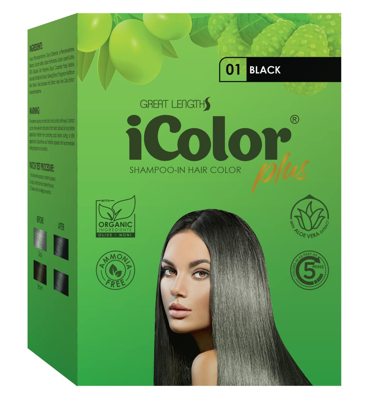 iColor Organic Hair Dye Shampoo - 10 Sachets (Black 25ml) | Permanent Easy DIY Hair Color in 5-15 Minutes - Buy Online on SooperMarket.com