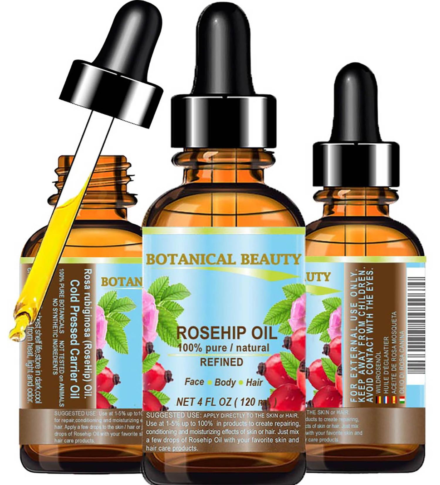 Pure Rosehip Oil 4 Fl. oz - Natural Anti-Aging Moisturizer for Face Body Hair & Nails | Botanical Beauty - Buy Online on SooperMarket.com