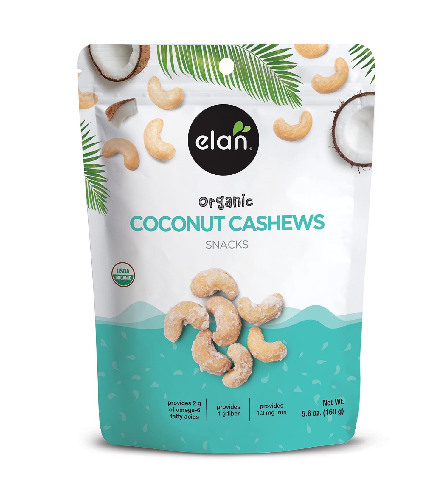 Elan Organic Coconut Cashews Snack 5.6 oz - Roasted Cashews Coated with Coconut, Sugar & Sea Salt - Vegan, GMO-Free, Vegetarian, Gluten-Free - Buy Online on SooperMarket.com