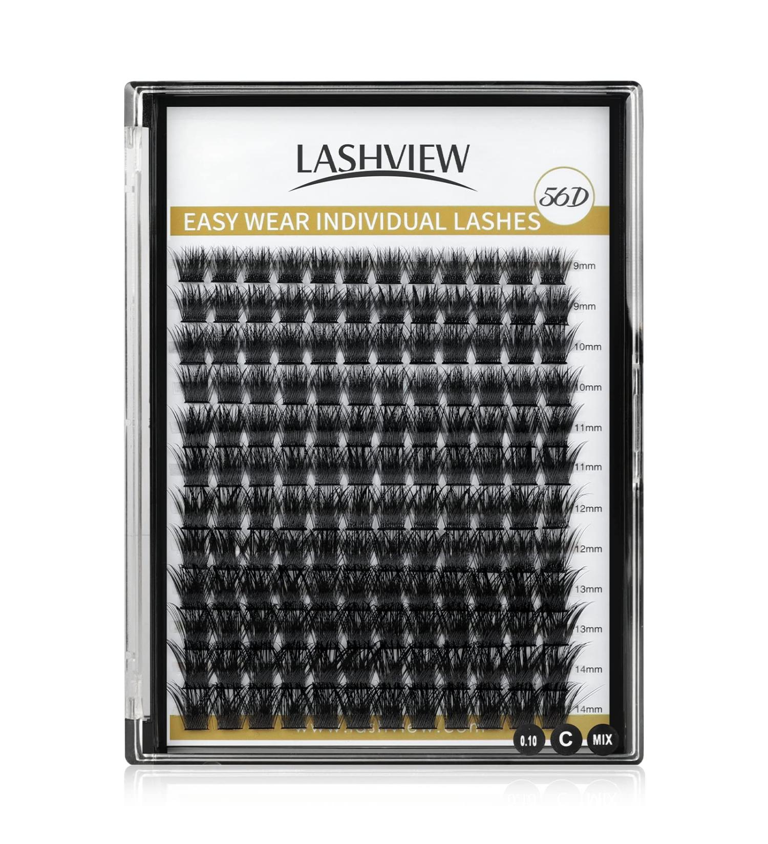 LASHVIEW DIY Lash Extension Cluster Lashes 0.10mm 56D 9-14mm Mixed Reusable - Soft, Lightweight Wide Band Lash Cluster Kit - Buy Online on SooperMarket.com
