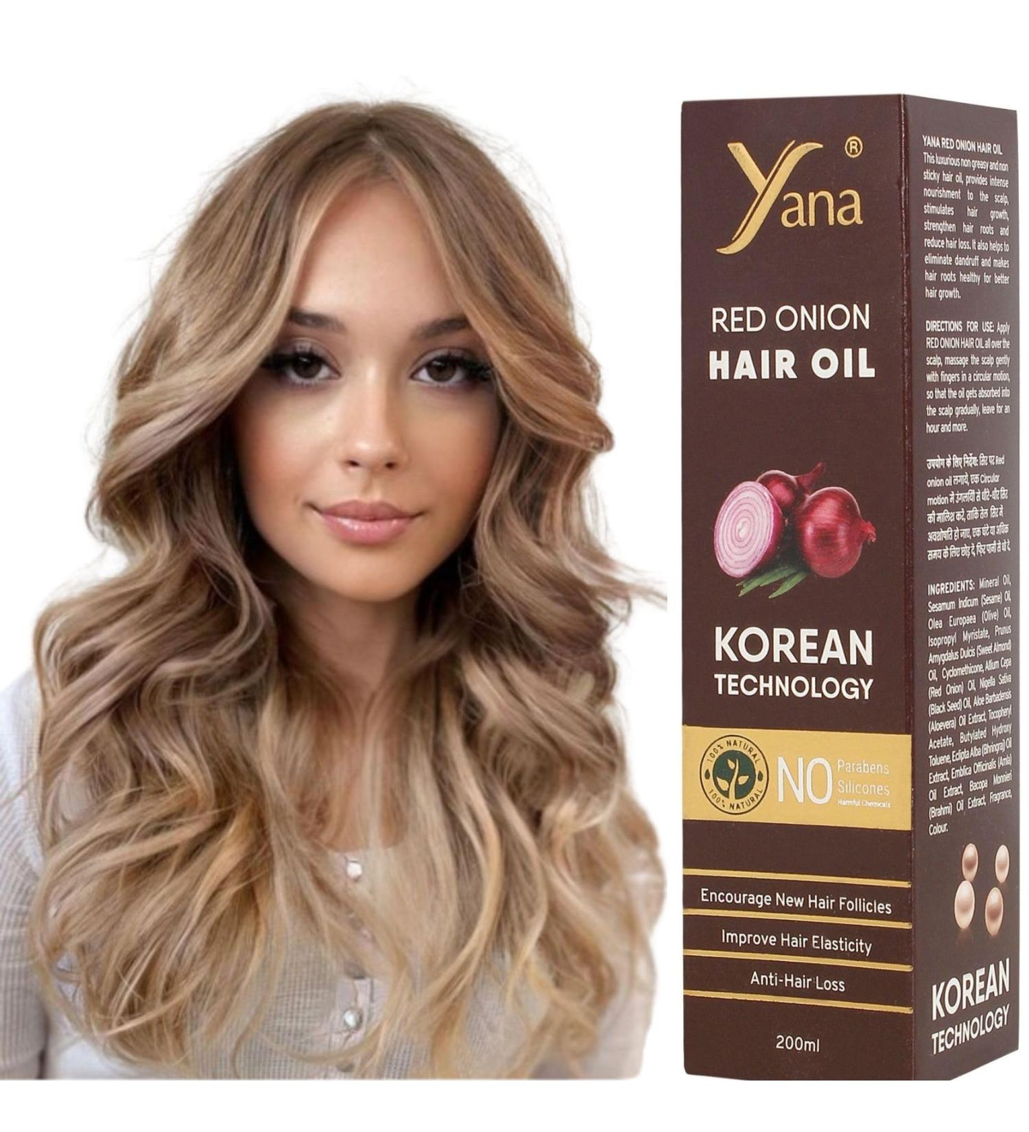 Yana Red Onion Hair Oil | Organic Hair Growth Serum with Bhringraj & Black Seed | Essential Treatment for Men & Women | Pure Red Onion Oil - Buy Online on SooperMarket.com
