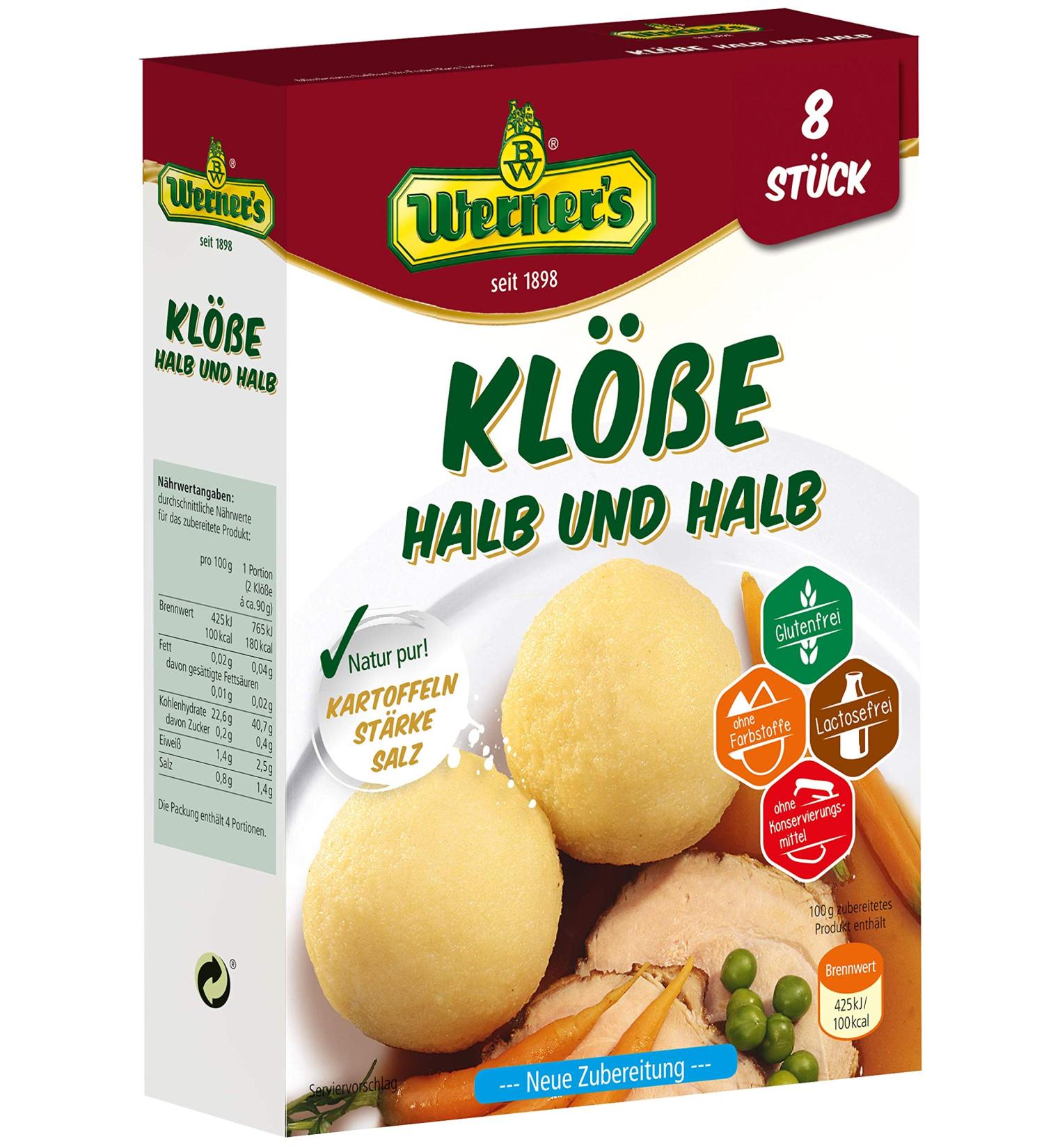Werner's Gluten-Free Half & Half Dumplings - 8 Pieces 10 Packs Lactose-Free No Dyes or Added Flavors - Perfect for International Shipping - Buy Online on SooperMarket.com