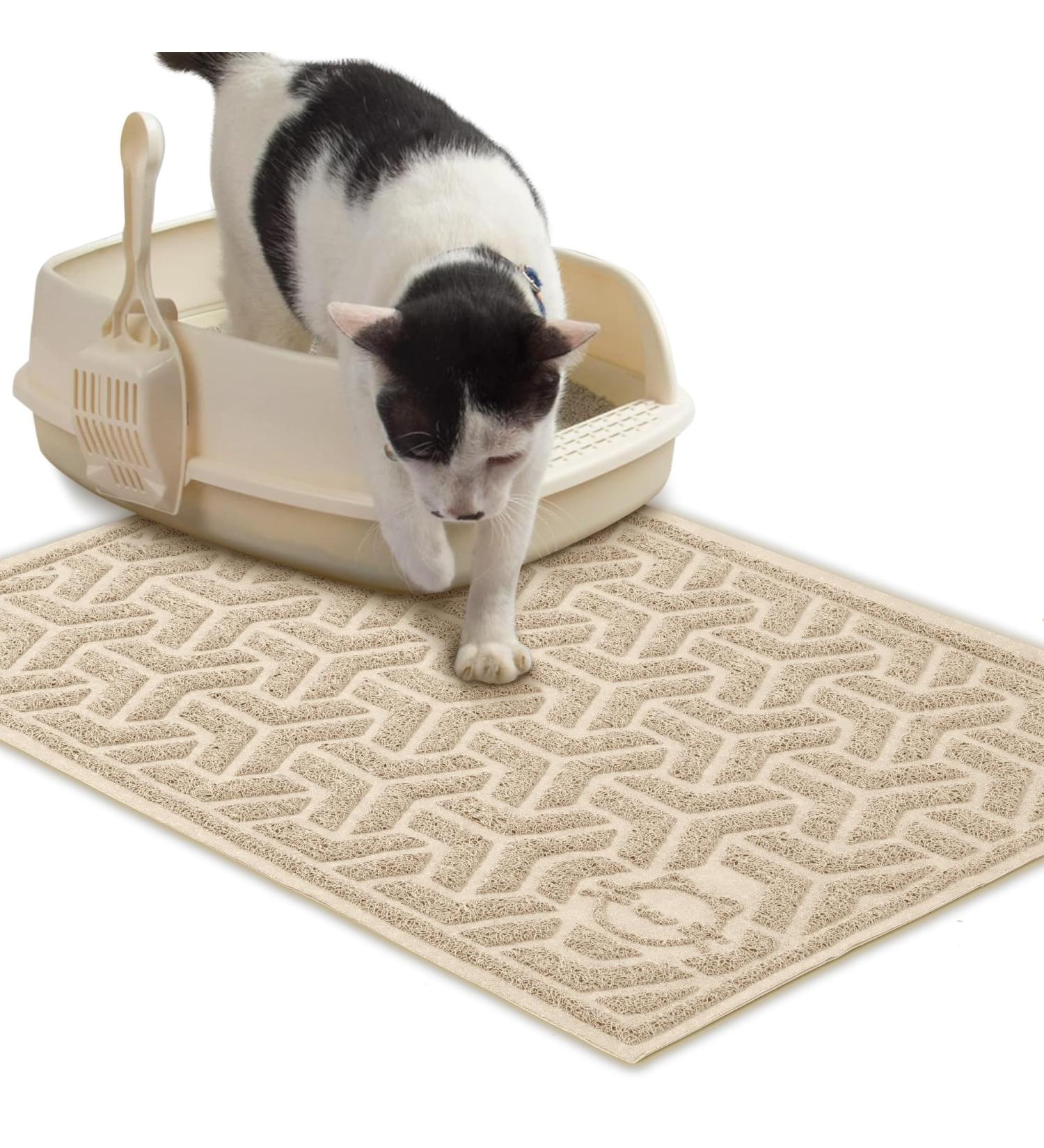 JanYoo Cat Litter Box Mat Kitty Premium PVC Pad Durable Trapping Rug Phthalate Free Urine-Resistant Scatter Control 90 x 60 CM Beige - Buy Online on SooperMarket.com