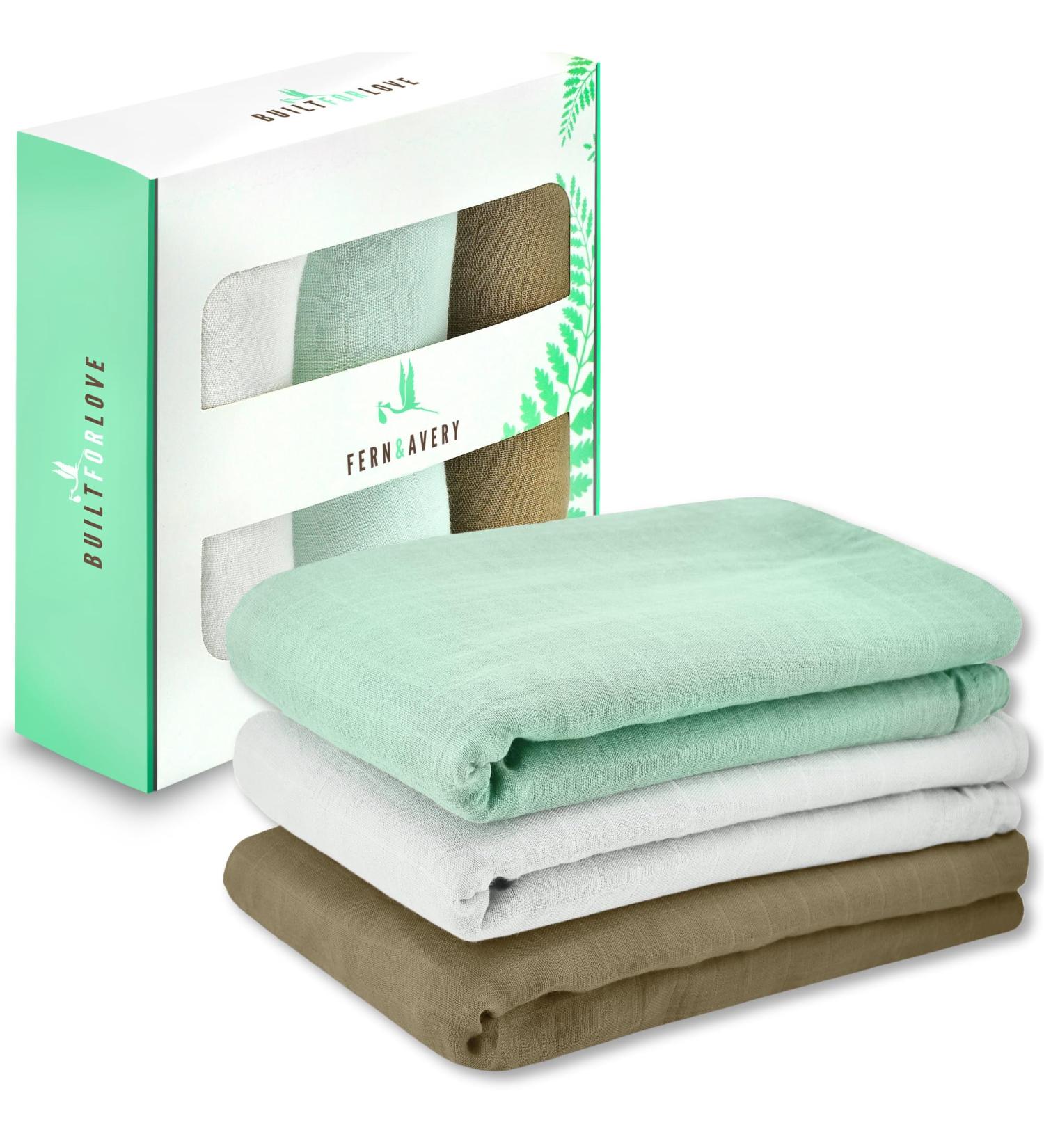 Fern & Avery Muslin Swaddle Blankets - Gender Neutral Newborn Essential - Mint Theme - Buy Online on SooperMarket.com