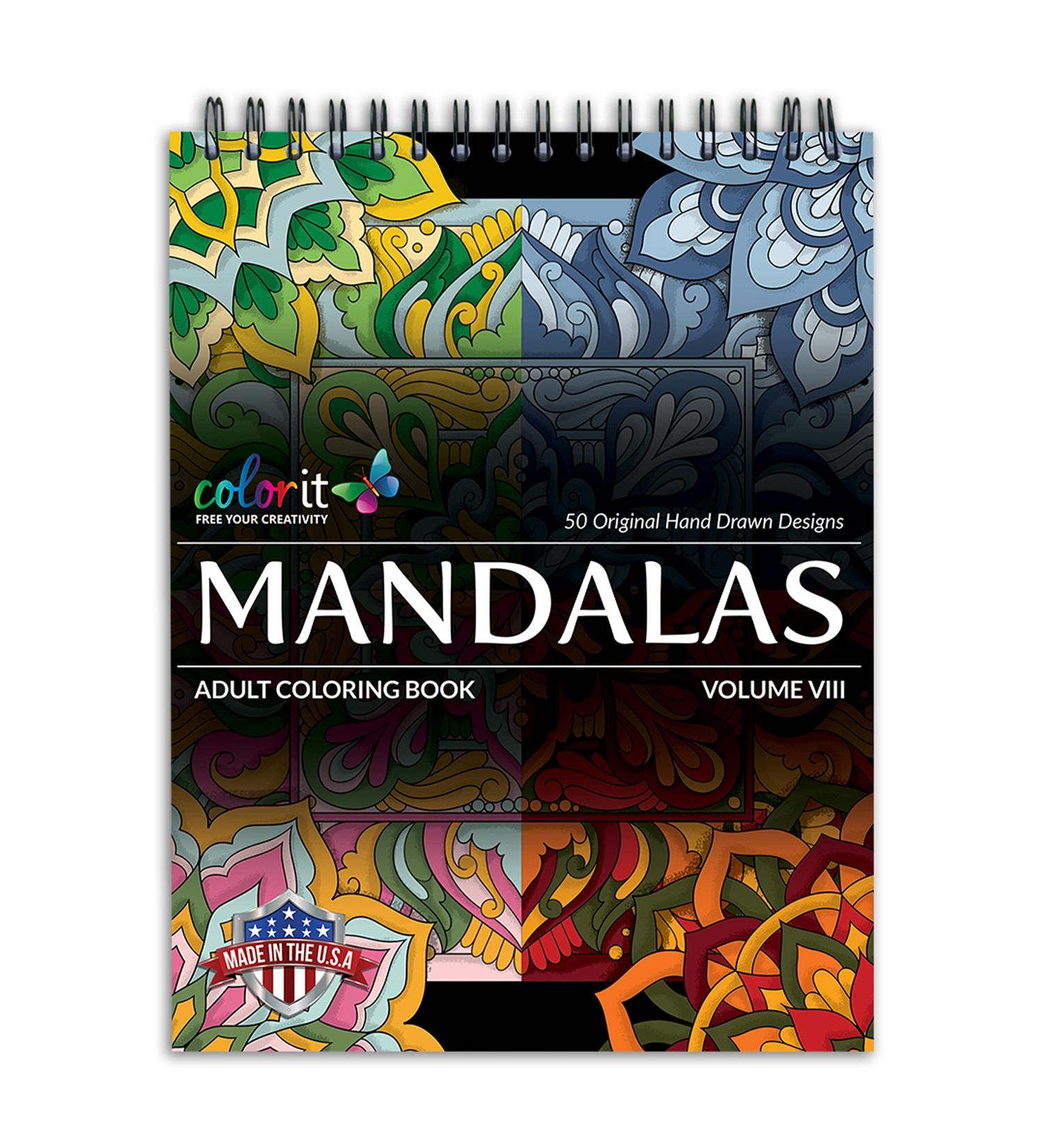 ColorIt Mandalas Volume VIII Adult Coloring Book - 50 Floral & Geometric Designs - Spiral Binding - Lay Flat Hardcover - USA Printed - Buy Online on SooperMarket.com