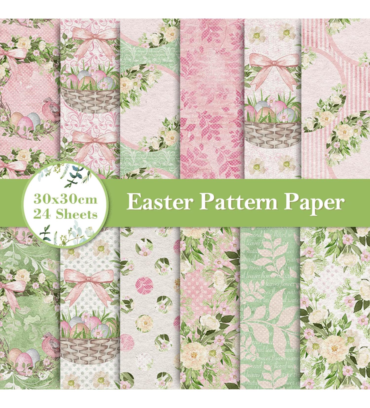 Whaline Vintage Easter Pattern Paper - 24 Sheets, Double-Sided Scrapbook Paper for Card Making & Photo Decor - 30x30cm - Buy Online on SooperMarket.com