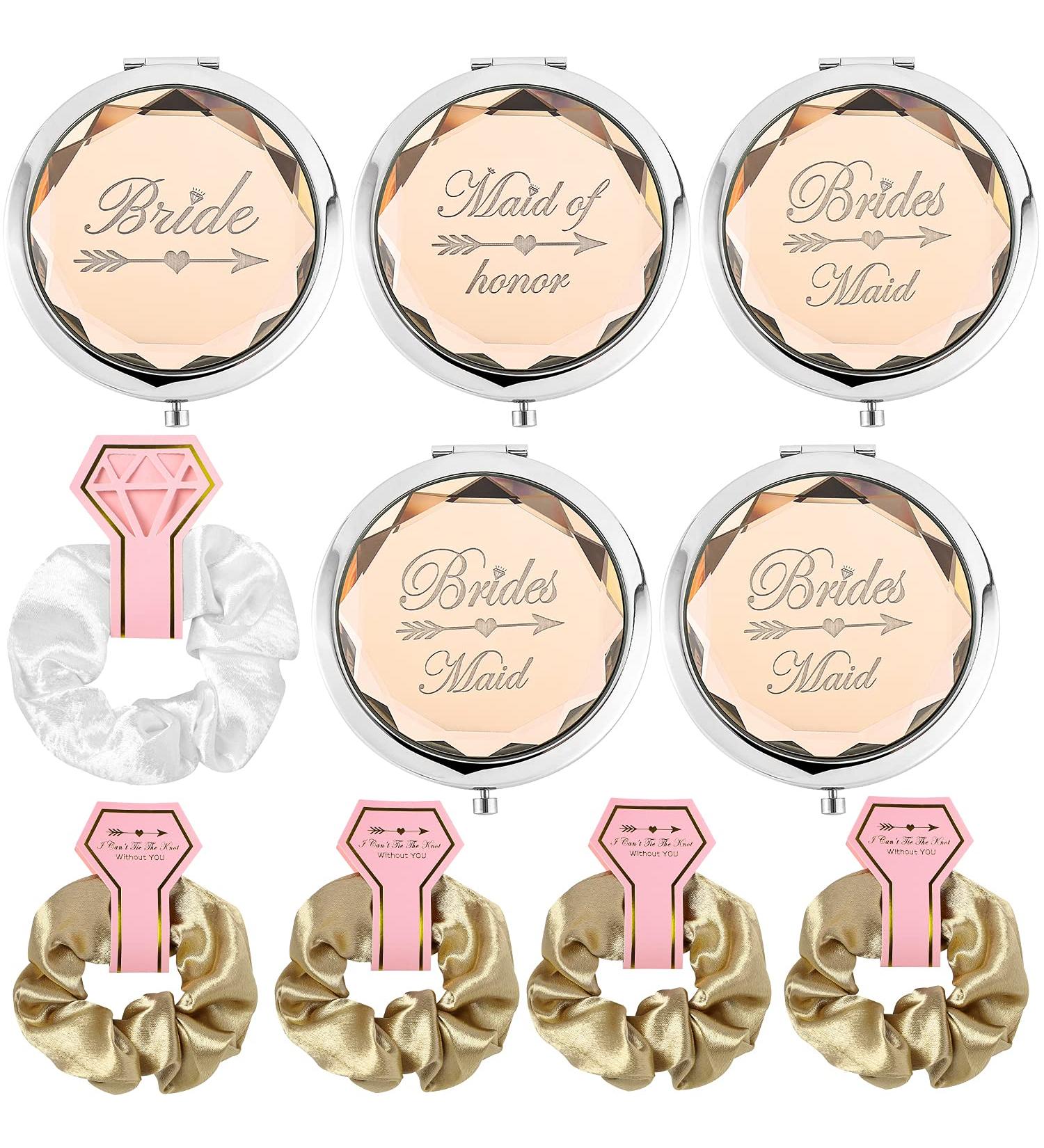5-Piece Bachelorette Party Makeup Mirror Set with Hair Ties - Bride, Maid of Honor, Bridesmaid Gift - Champagne - Buy Online on SooperMarket.com