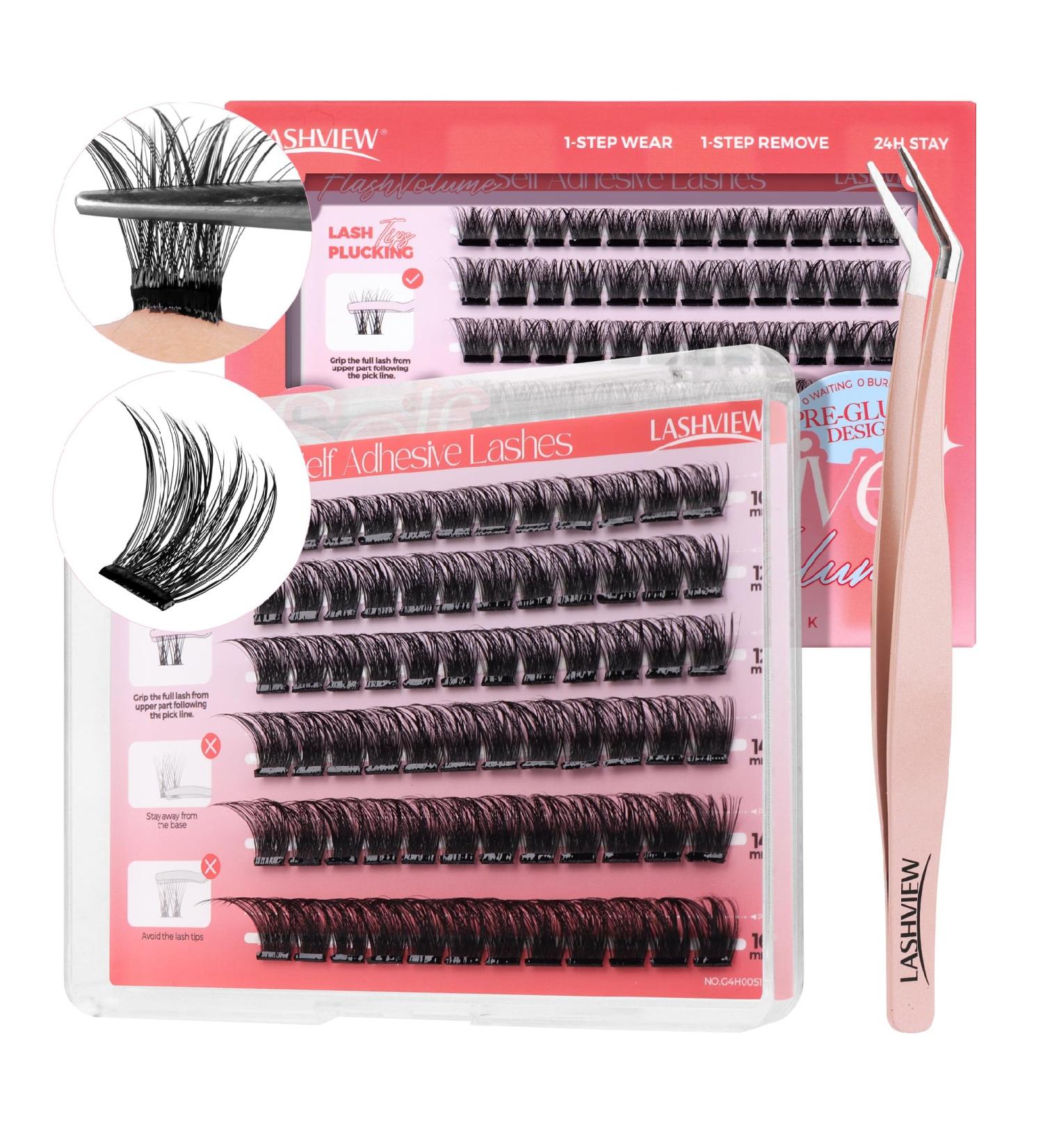 Self Adhesive Lashes Clusters - LASHVIEW Press On Individual Eyelash Extension Kit with Tweezers No Glue Needed - 72pcs 10-16mm (Z02-Pearl) | International Shipping Available - Buy Online on SooperMarket.com