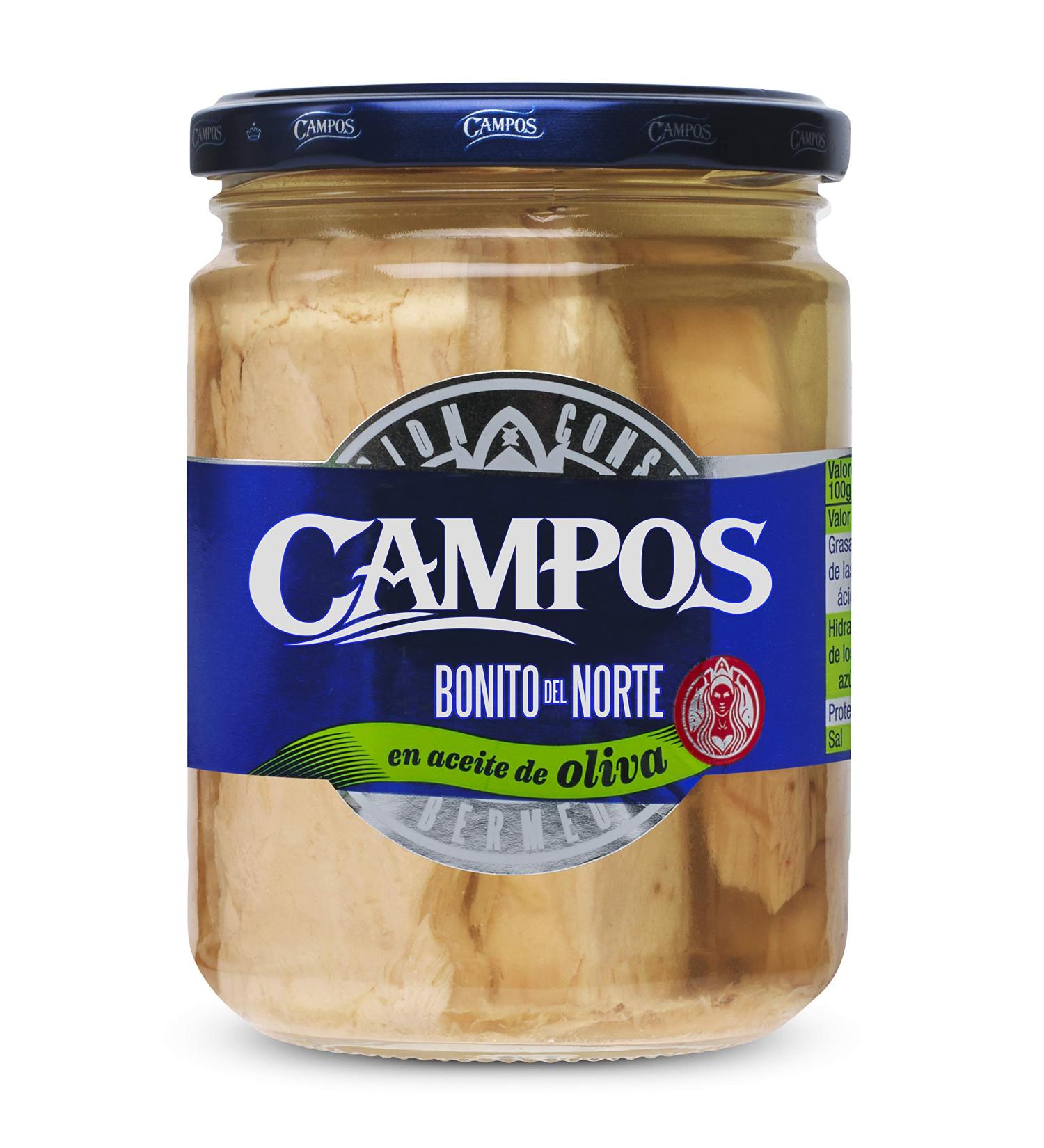 Buy Campos White Tuna in Olive Oil - 400g Glass Jar | Perfect for Salads & Starters | Gourmet International Shipping - Buy Online on SooperMarket.com