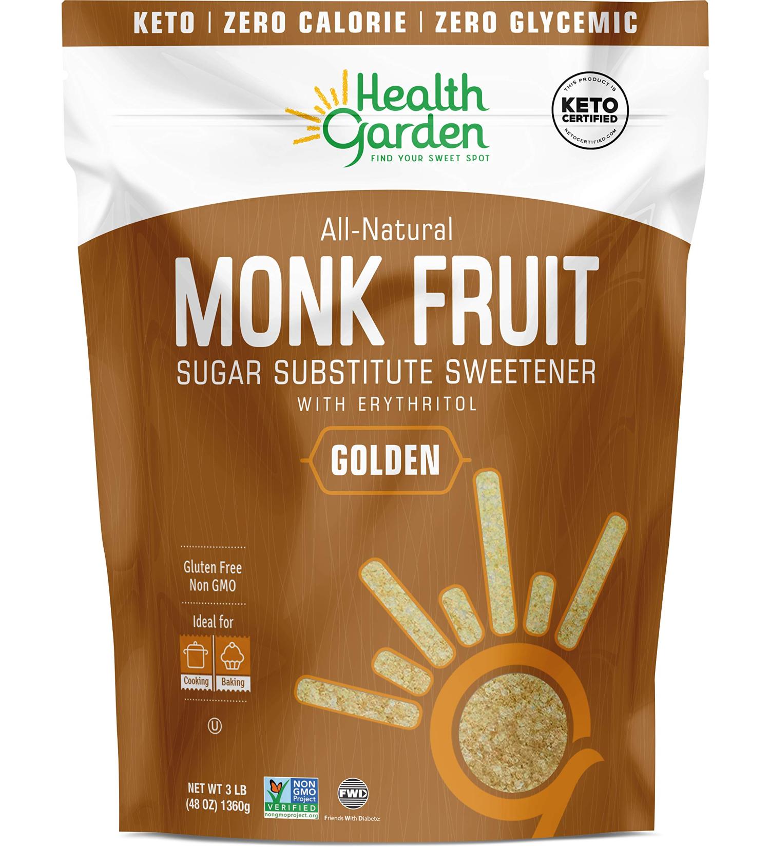 Health Garden Monk Fruit Sweetener Golden 3 lbs - Non GMO, Gluten Free, Sugar Substitute - Kosher & Keto Friendly - Buy Online on SooperMarket.com