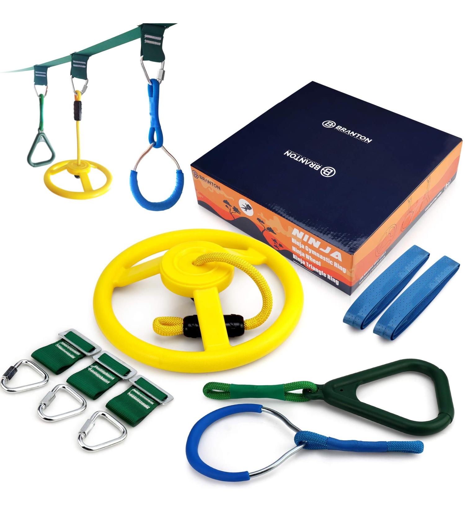 Three-Piece Ninja Line Accessories Set: Durable Ring, Triangle, and Wheel - Ninja Warrior Training Equipment for Obstacle Course - Buy Online on SooperMarket.com