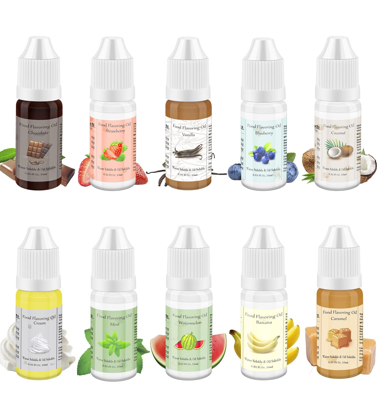SunyamGo 10 Pack Concentrated Flavoring Extracts for Baking, Candy, Lip Gloss - 35 Fl Oz Bottle - Vanilla, Chocolate, Watermelon, Banana, Mint, Caramel - Buy Online on SooperMarket.com