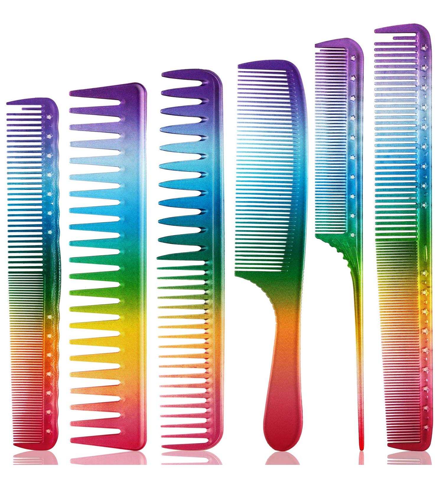 6-Piece Rainbow Hair Cutting Comb Set - Salon Quality Rat Tail and Teasing Combs for All Hair Types - Perfect Christmas Gift - Buy Online on SooperMarket.com