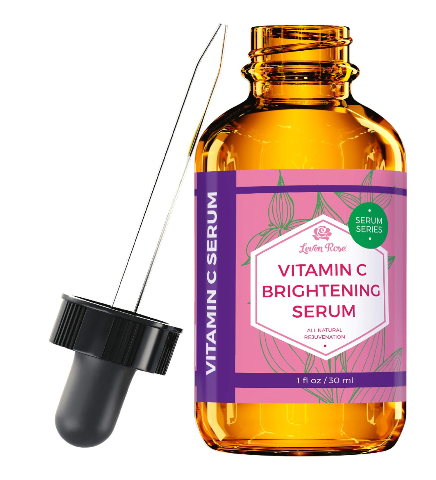 Leven Rose Vitamin C Brightening Serum - 100% Natural Dark Spot Remover for Face - Collagen Boost - Anti-Aging - Deep Hydrating - 1 oz - Buy Online on SooperMarket.com