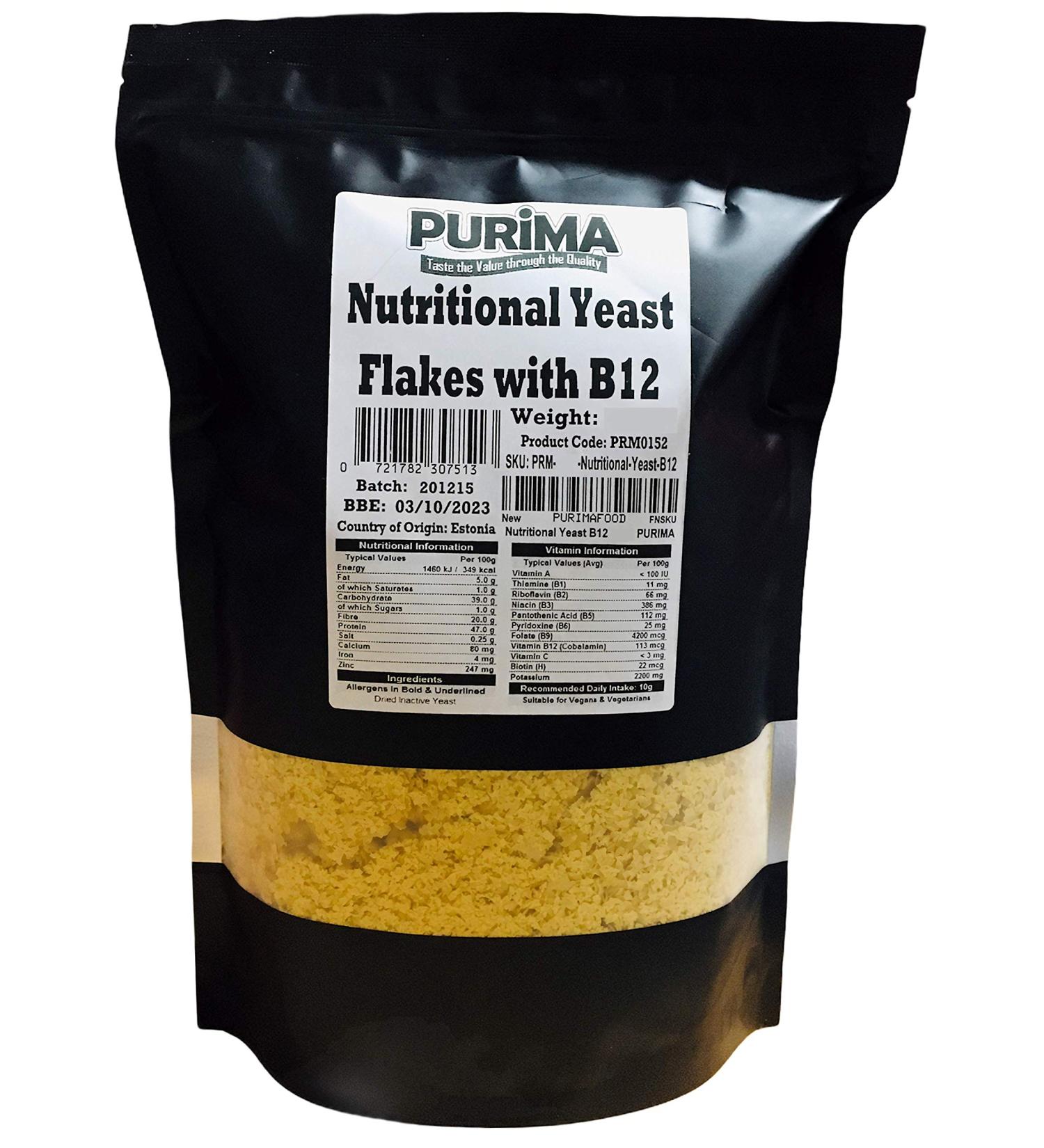 Nutritional Yeast Flakes 1kg - Vegan Cheese Powder Alternative with B12 Vitamins - Dairy Free Savoury Seasoning - Non GMO - PURIMA 1 kg - Buy Online on SooperMarket.com