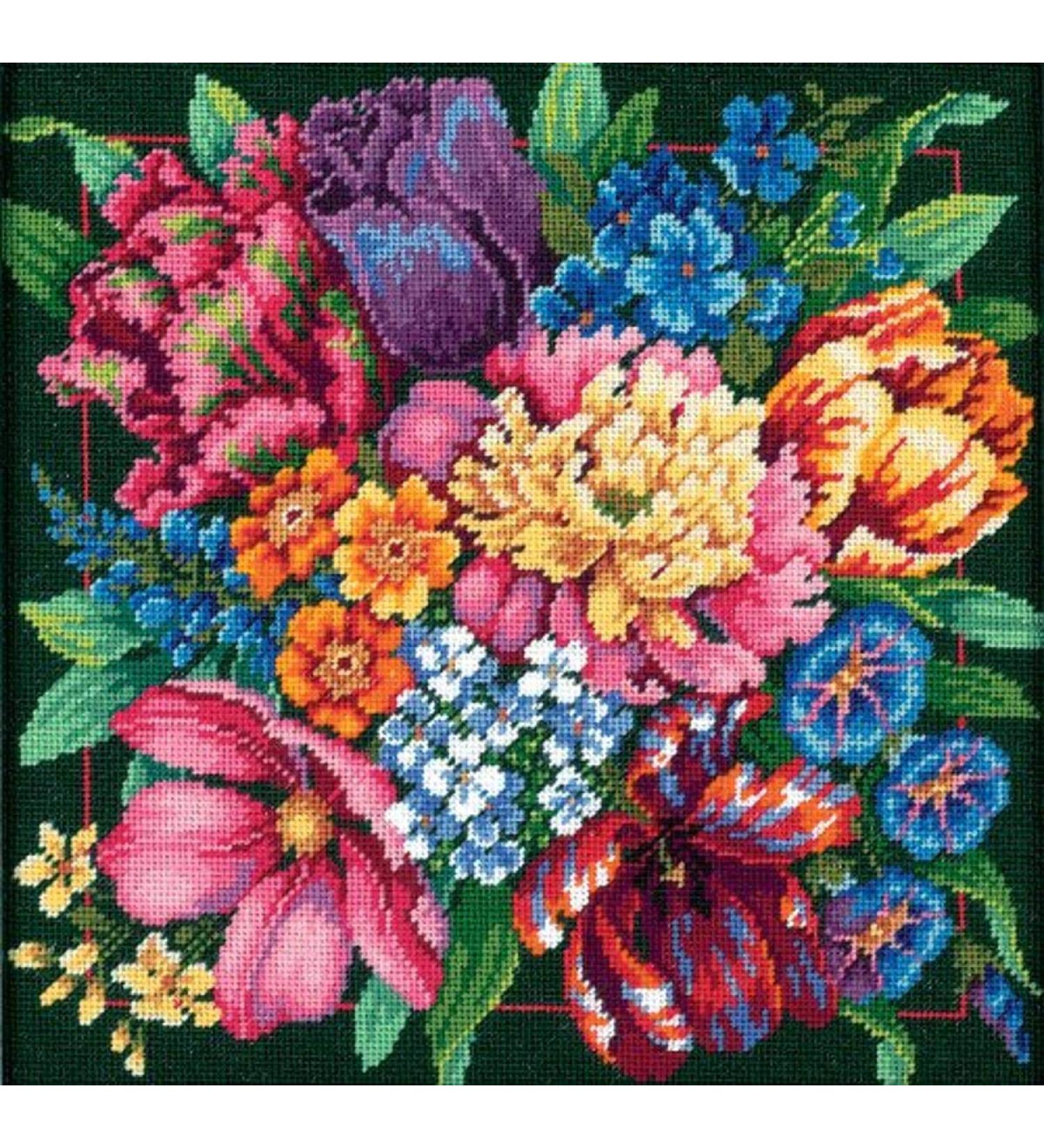 Dimensions Needlepoint Kit, Floral Splendor, 14'' x 14'',Red