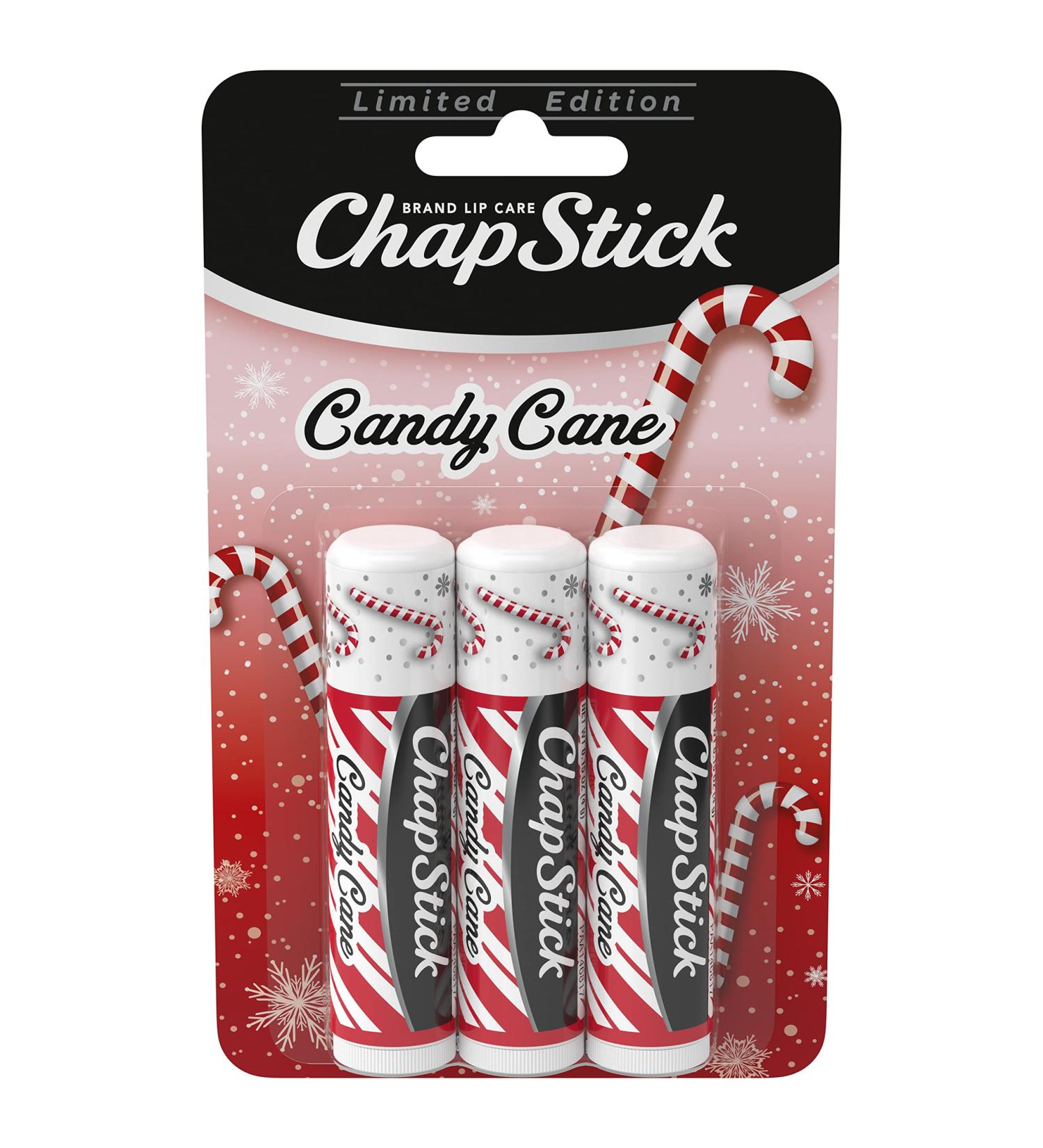 ChapStick Candy Cane Peppermint Lip Balm Tube, Candy Cane Lip Balm and Lip Moisturizer for Lip Care - 0.15 Oz (Pack of 3)