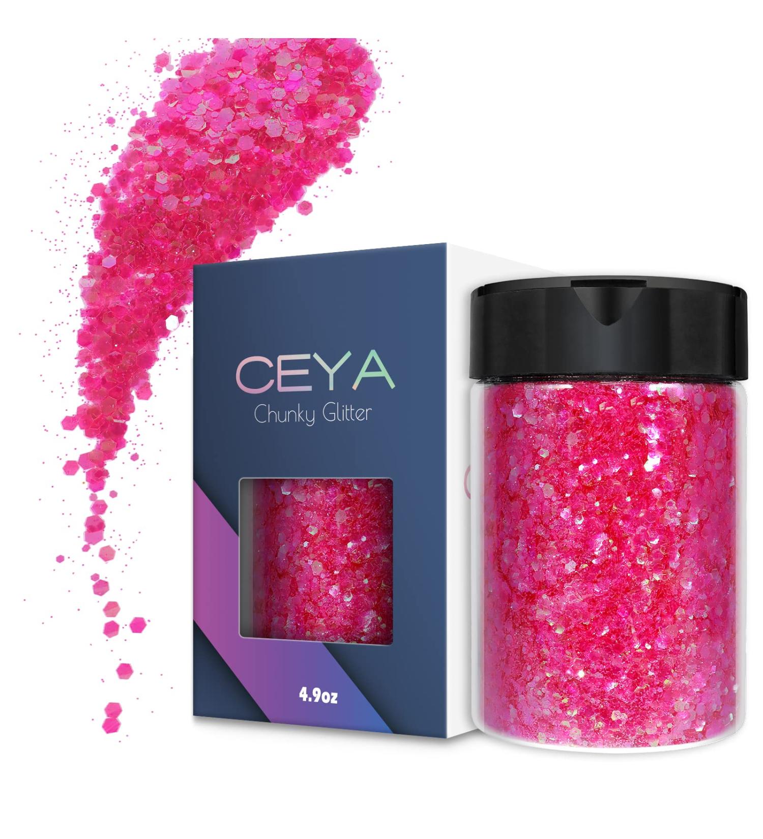 Ceya Chunky Glitter 140g Vibrant Pink Powder for Nail Art, Hair, Epoxy Resin, Tumblers & More - Buy Online on SooperMarket.com
