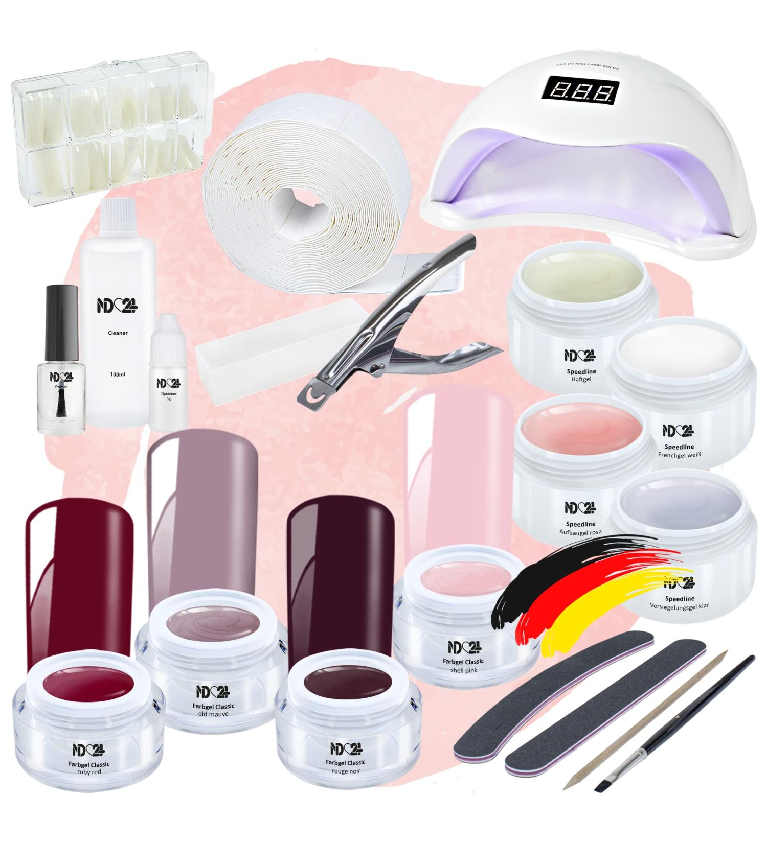 ND24 NAILDESIGN Geln gel Starter Set Premium Complete Gel Nail Kit with LED Lamp & Amarena Cherry Gels | Made in Germany | Perfect for Beginners - Buy Online on SooperMarket.com