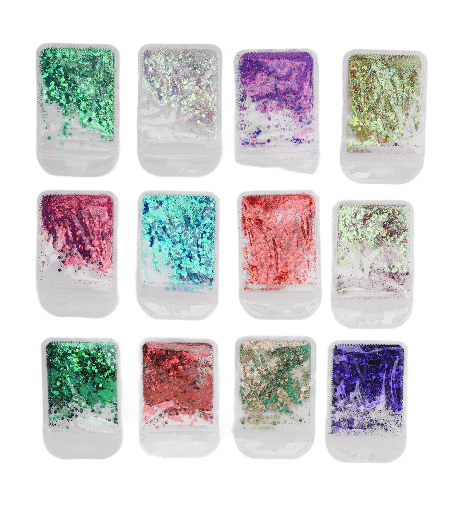 12 Colors Chunky Holographic Body Glitter Gel - Face Nail Art & Halloween Sparkles - Buy Online on SooperMarket.com