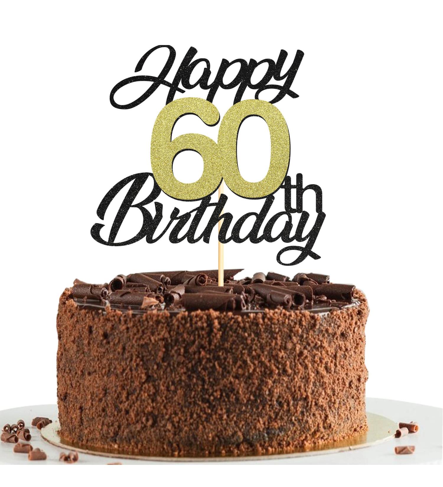 Sumerk 60th Birthday Cake Attachments - Gold & Black Decoration Accessories | Perfect for 60th Birthday Party - Buy Online on SooperMarket.com