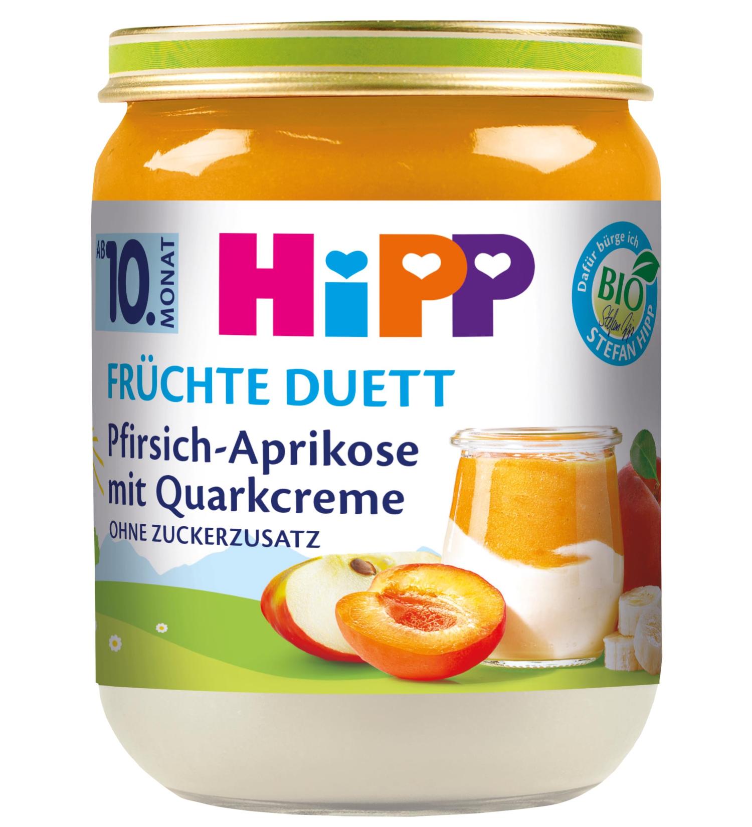 HiPP Organic Fruit Duet Peach-Apricot with Quark Cream Pack of 6 (6 x 160g)