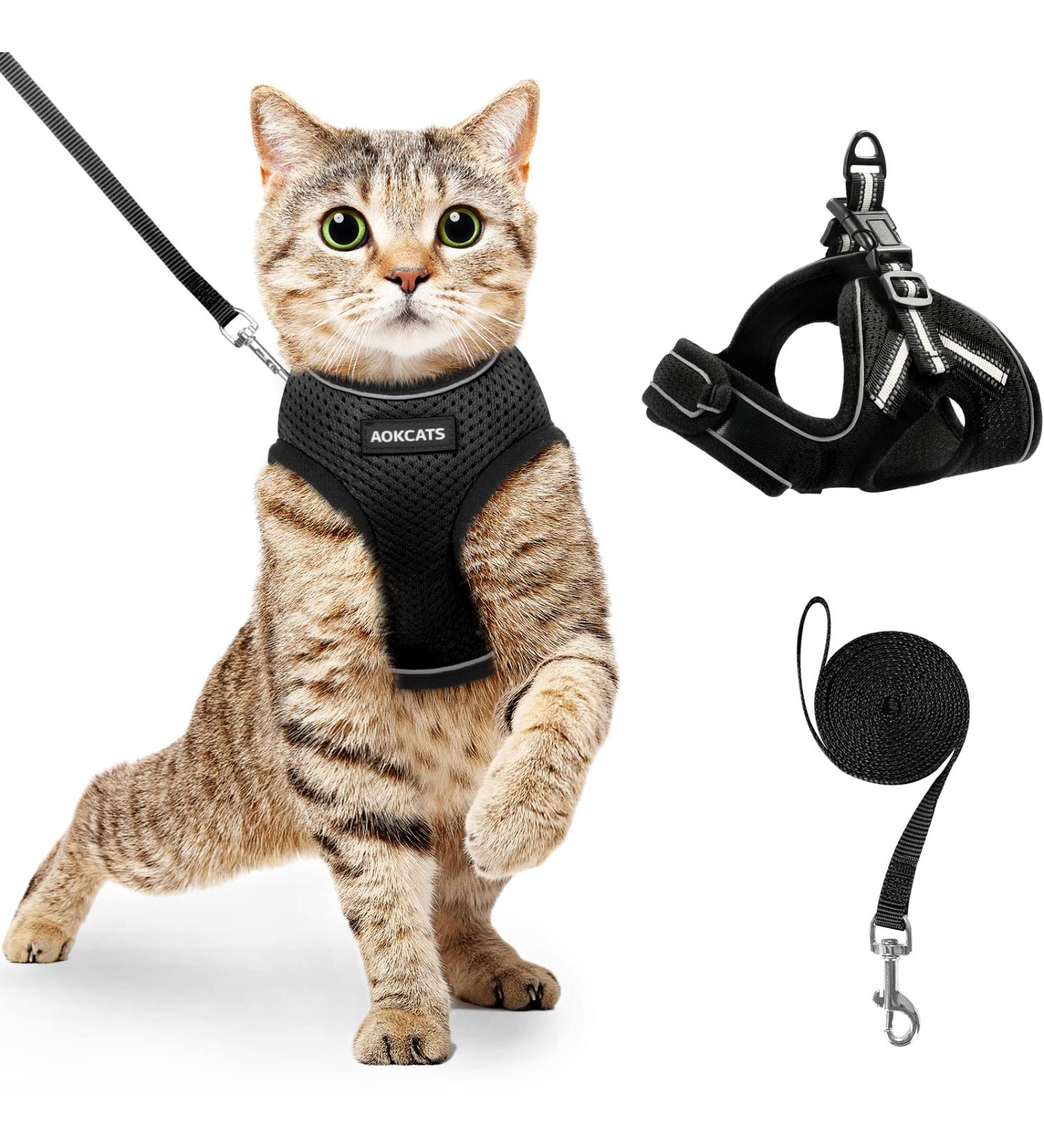 AOKCATS Escape Proof Cat Harness and Leash Set - Reflective Strips, Adjustable Comfort - Small Cat, Kitten - Black, Medium - Buy Online on SooperMarket.com