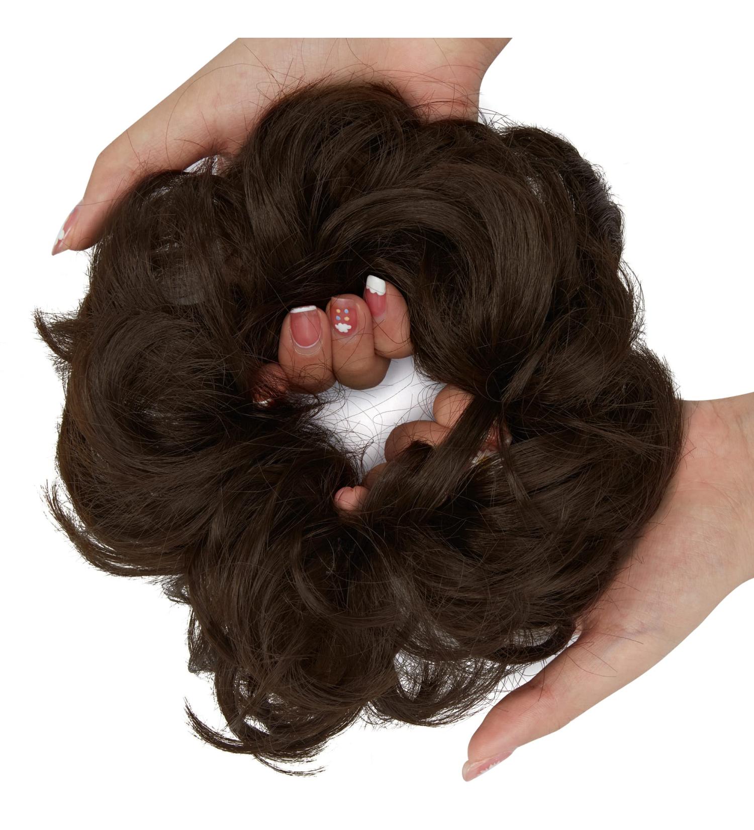 Medium Brown Messy Bun Hair Piece Scrunchie Extension - Curly Wavy Updo Hairpiece for Women & Girls - Buy Online on SooperMarket.com