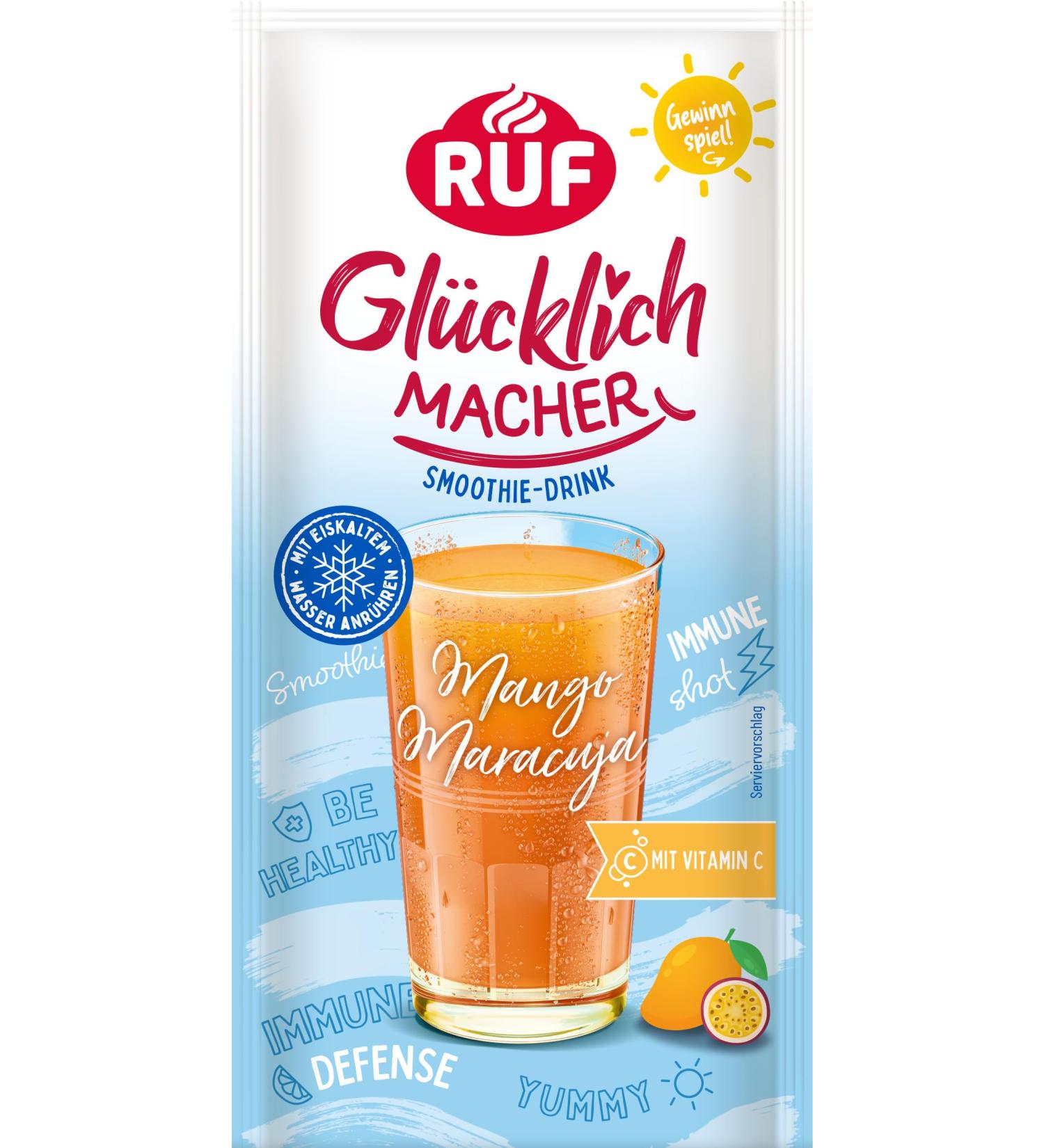 RUF Happiness Maker Mango Passion Fruit Smoothie Drink - Refreshing Vitamin C Soft Drink Just Add Water 1 x 46g Bag - Buy Online on SooperMarket.com