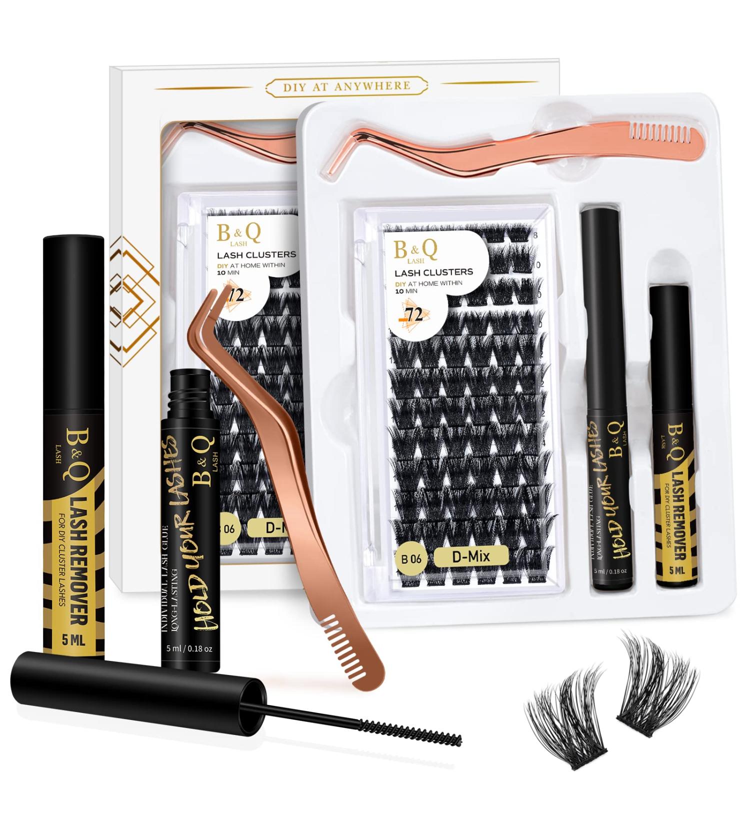 B&Q Eyelash Extension Kit B06 - 72Pcs Individual Lashes DIY Cluster Kit with Tweezers and Bond Remover | D-8-16 MIX B 06-Kit - Buy Online on SooperMarket.com