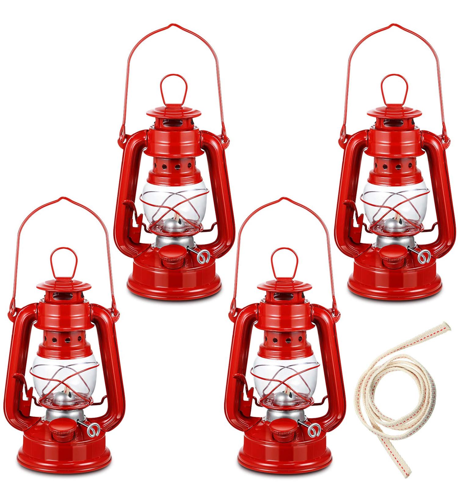 8 Inch Small Red Kerosene Hurricane Lantern Set - Perfect for Christmas Decor, Camping, and Emergency Use (4-Pack) - Buy Online on SooperMarket.com