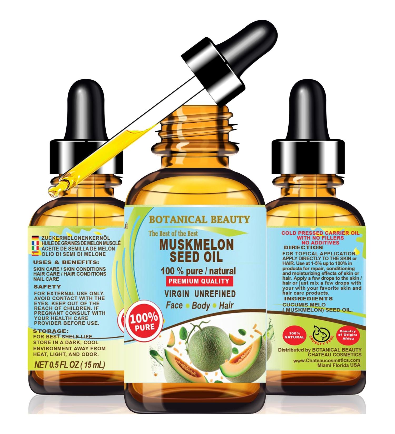 Botanical Beauty Muskmelon Seed Oil - 100% Pure Virgin Cold-Pressed Carrier Oil for Face Skin Hair | Rich in Vitamins E & C - 0.5 Fl oz (15 ml - Buy Online on SooperMarket.com