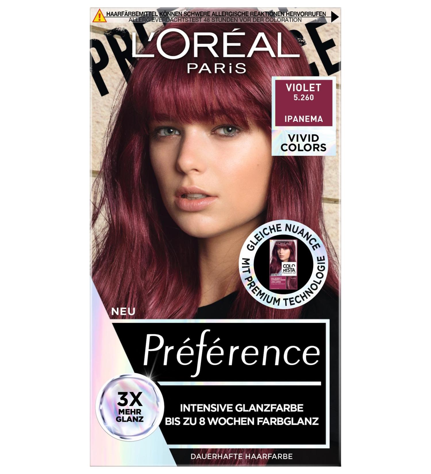 L'Or al Paris Intensive Permanent Hair Color 5.26 Violet - Long-Lasting Shine & Intensive Color (273 g) - Pr f rence Vivid Colors - Buy Online on SooperMarket.com