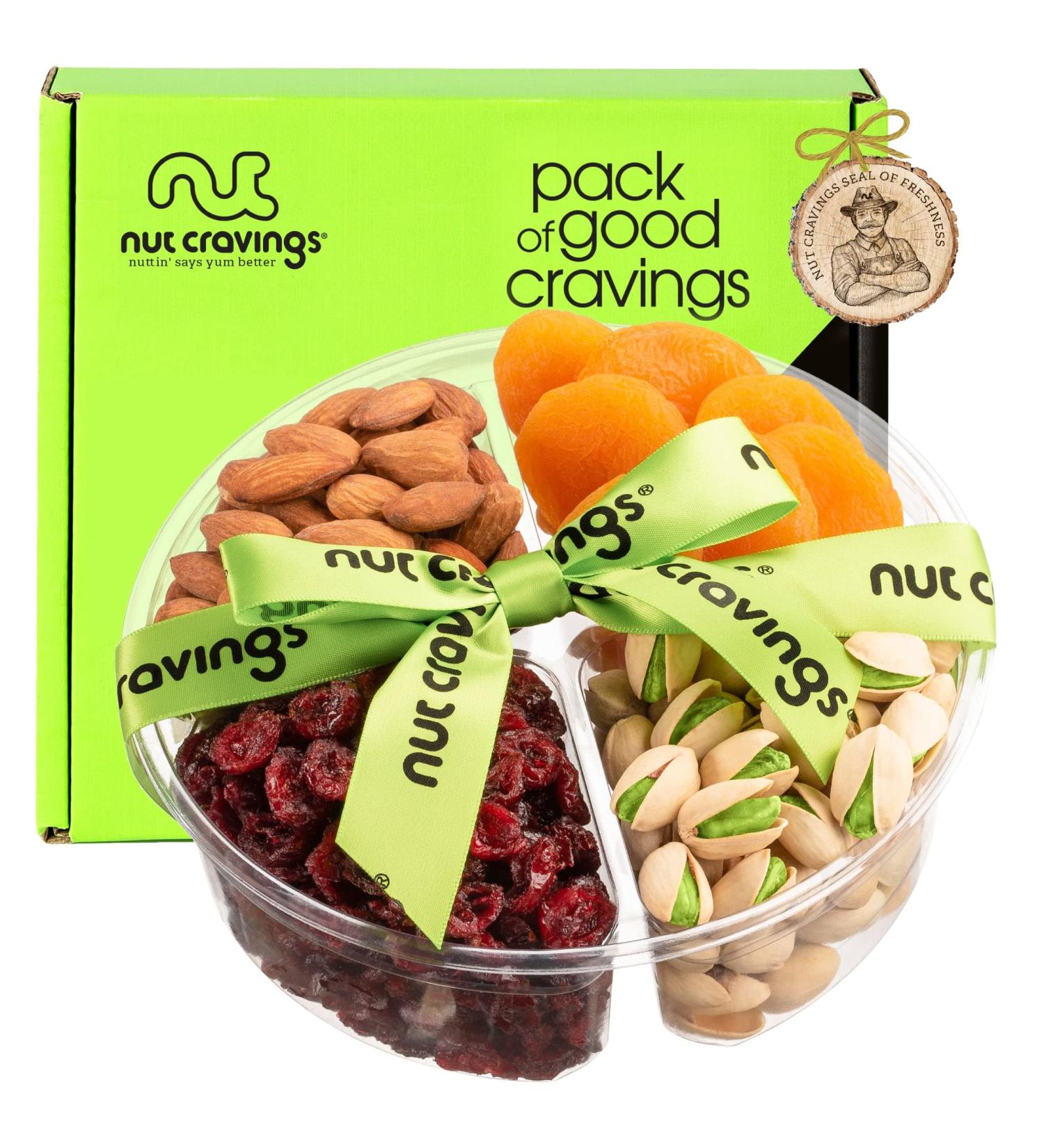 Dried Fruit & Nuts Gift Basket with Green Ribbon - Holiday Gourmet Bouquet for Birthday & Christmas - Kosher Snack Box for Men & Women - 4 Assortments - Buy Online on SooperMarket.com