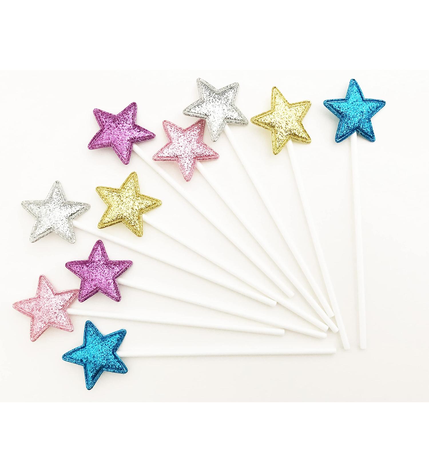 AILEXI Handmade 10 Matt Glitter Cake Toppers for Cakes Cup Cakes and Ice Cream - Multicolored Stars Matt Multicolored Matt Stars