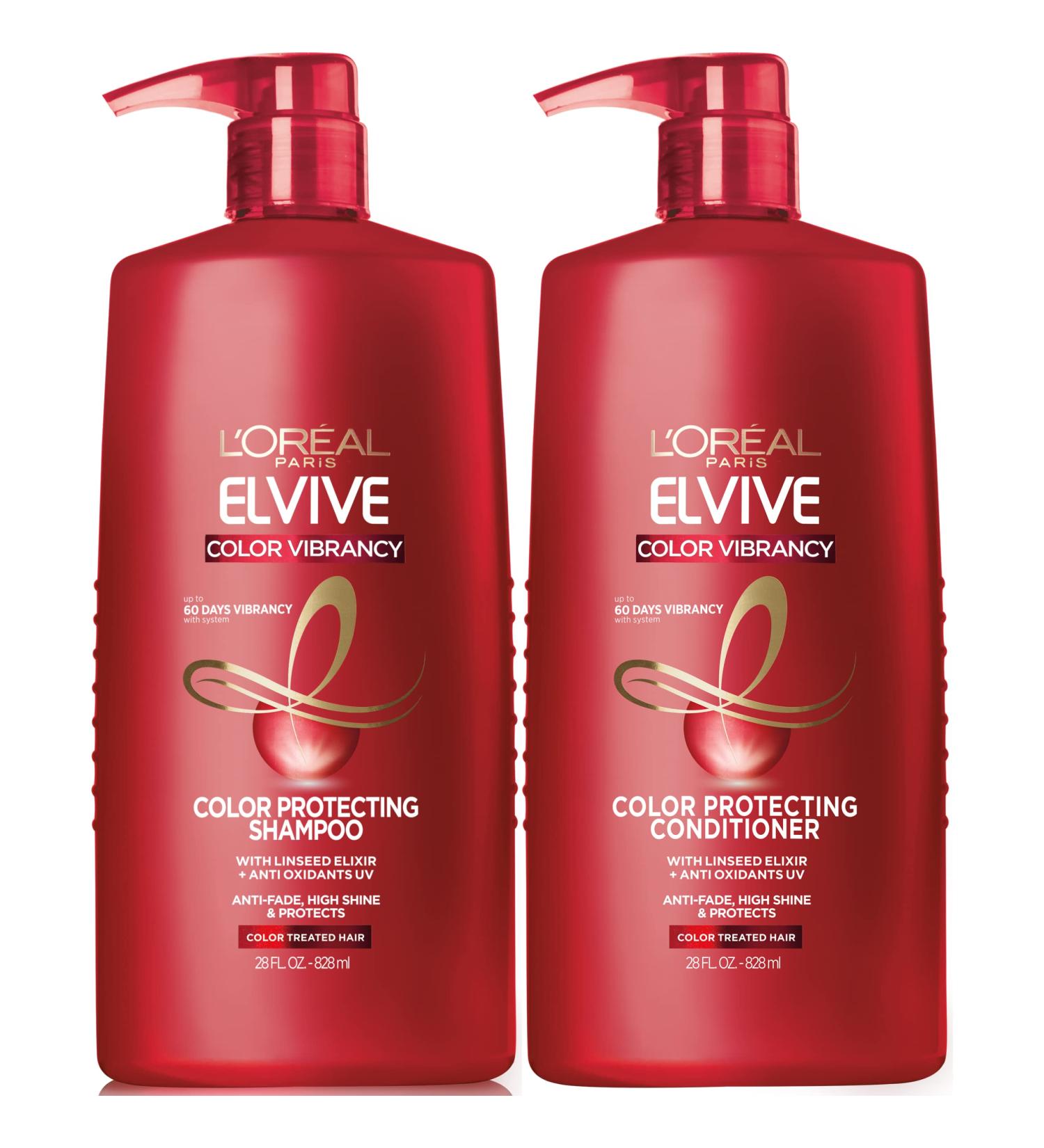 L'Oreal Paris Elvive Color Vibrancy Protecting Shampoo & Conditioner Set - 28 Fl Oz (Set of 2) - For Color Treated Hair - Buy Online on SooperMarket.com