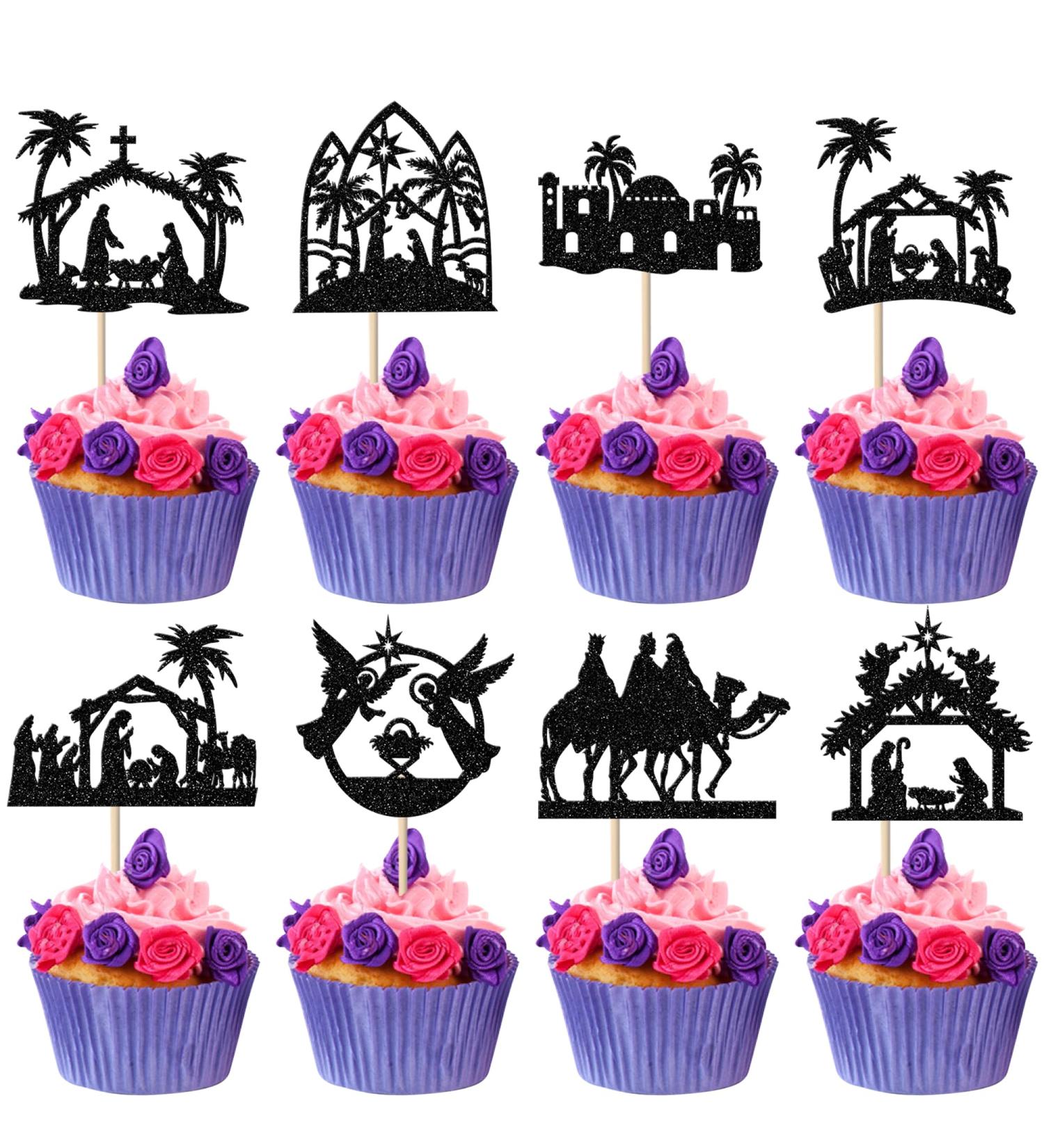 24 Pack Christmas Jesus Cupcake Toppers Jesus's Nativity Cupcake Picks Glitter Cross Cupcake Decorations for Merry Christmas Jesus's Birthday Holy Religious Party Cake Decorations Supplies Black 1-black - Buy Online on SooperMarket.com