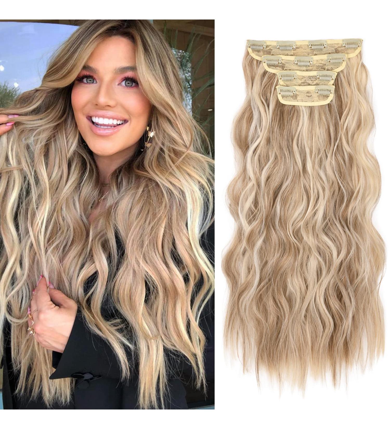 REECHO 20 Inch Medium Blonde Clip in Hair Extensions - 4PCS Pack, 200g - Soft Synthetic Hairpieces for Women - Buy Online on SooperMarket.com
