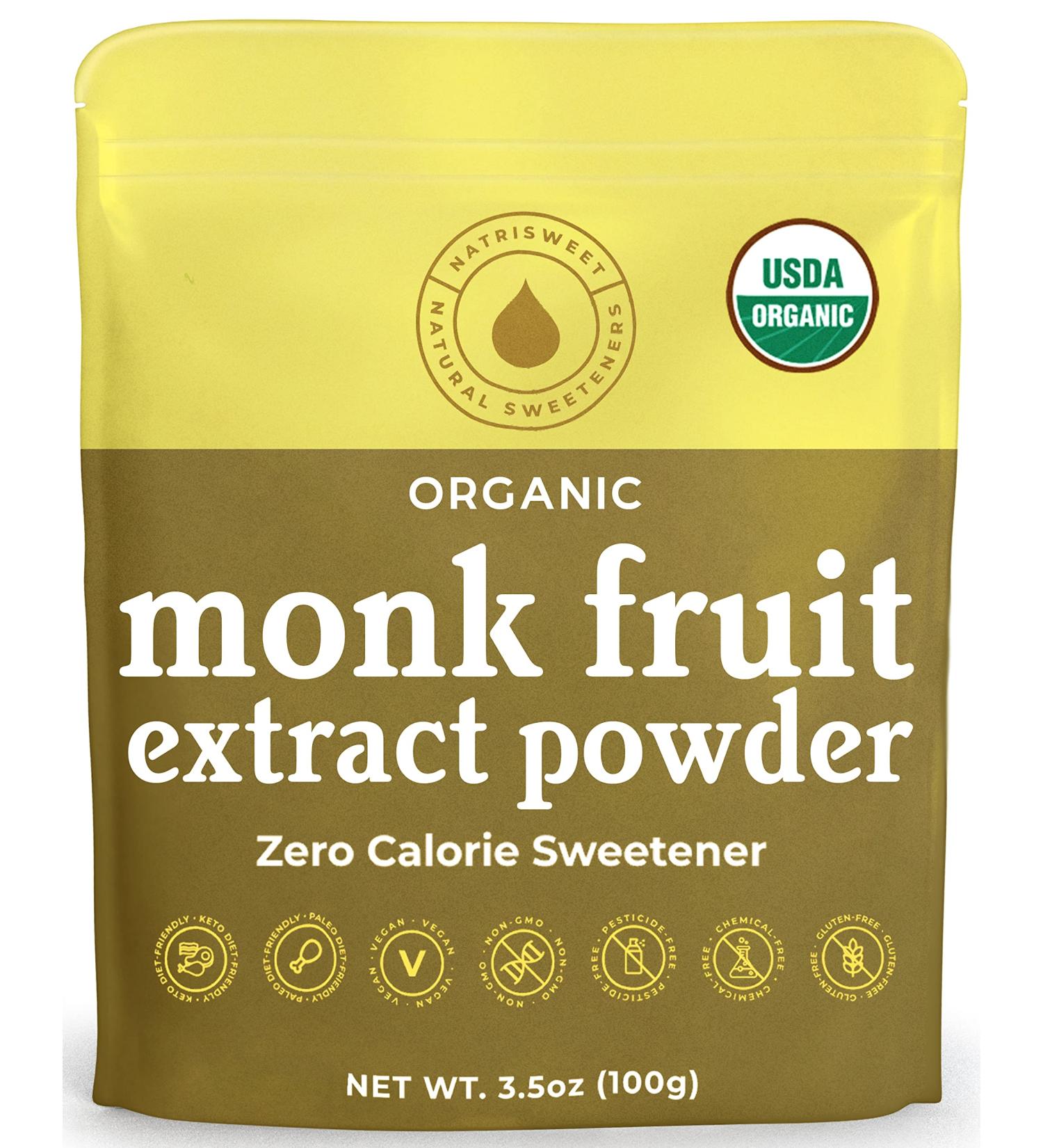 Organic Monk Fruit Extract 3.5 oz - Pure USDA Organic Sweetener with Zero Calories & Carbs - 322 Servings by NatriSweet - Buy Online on SooperMarket.com