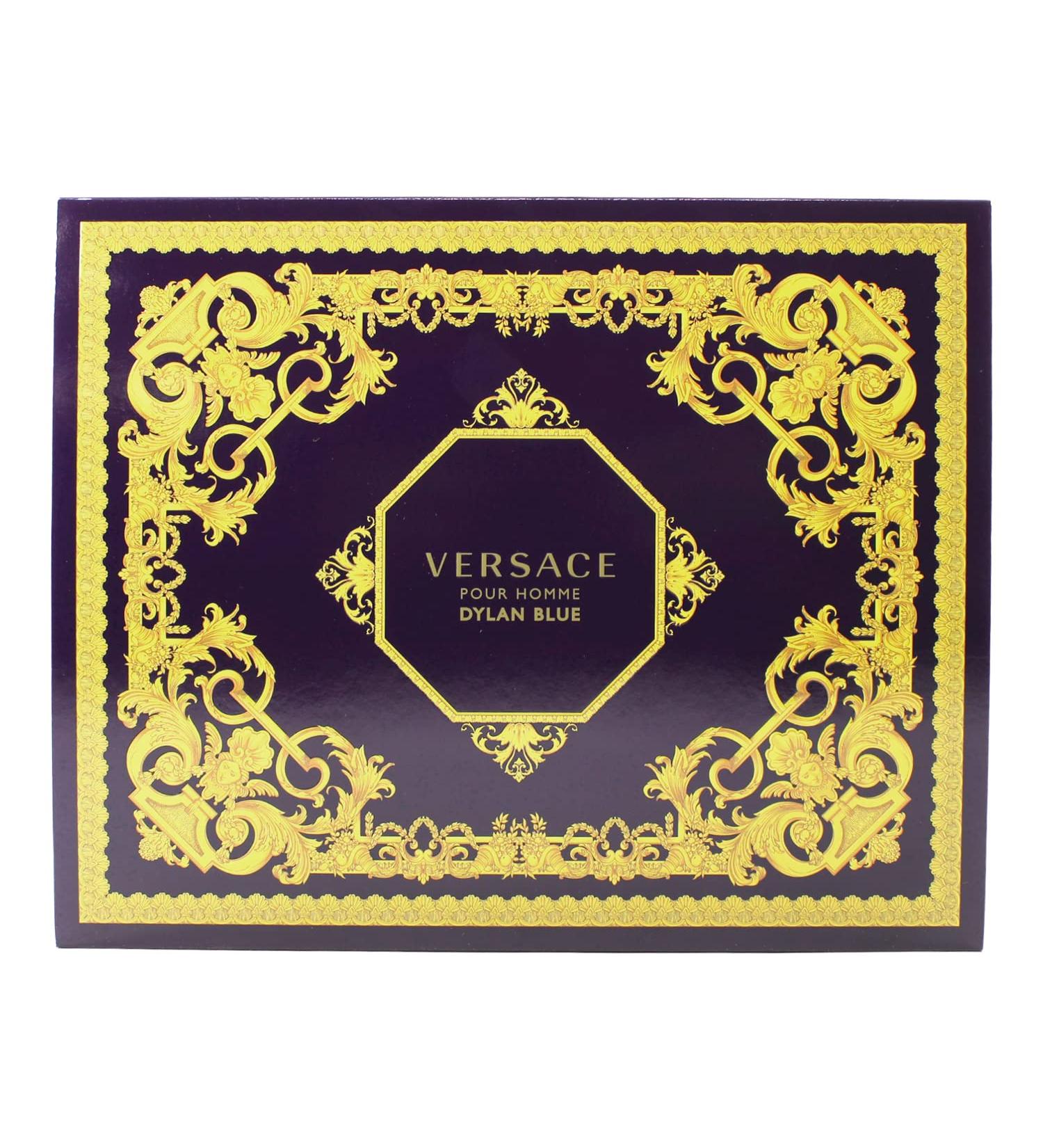 Versace Pour Homme Dylan Blue by Versace Gift Set - 1.7 oz Eau De Toilette Spray 1.7 oz After Shave Balm 1.7 oz Shower Gel Men The scent of this Versace Pour Homme Dylan Blue product can be inferred as Aquatic Fresh and Woody based on the 'product_descrip - Buy Online on SooperMarket.com