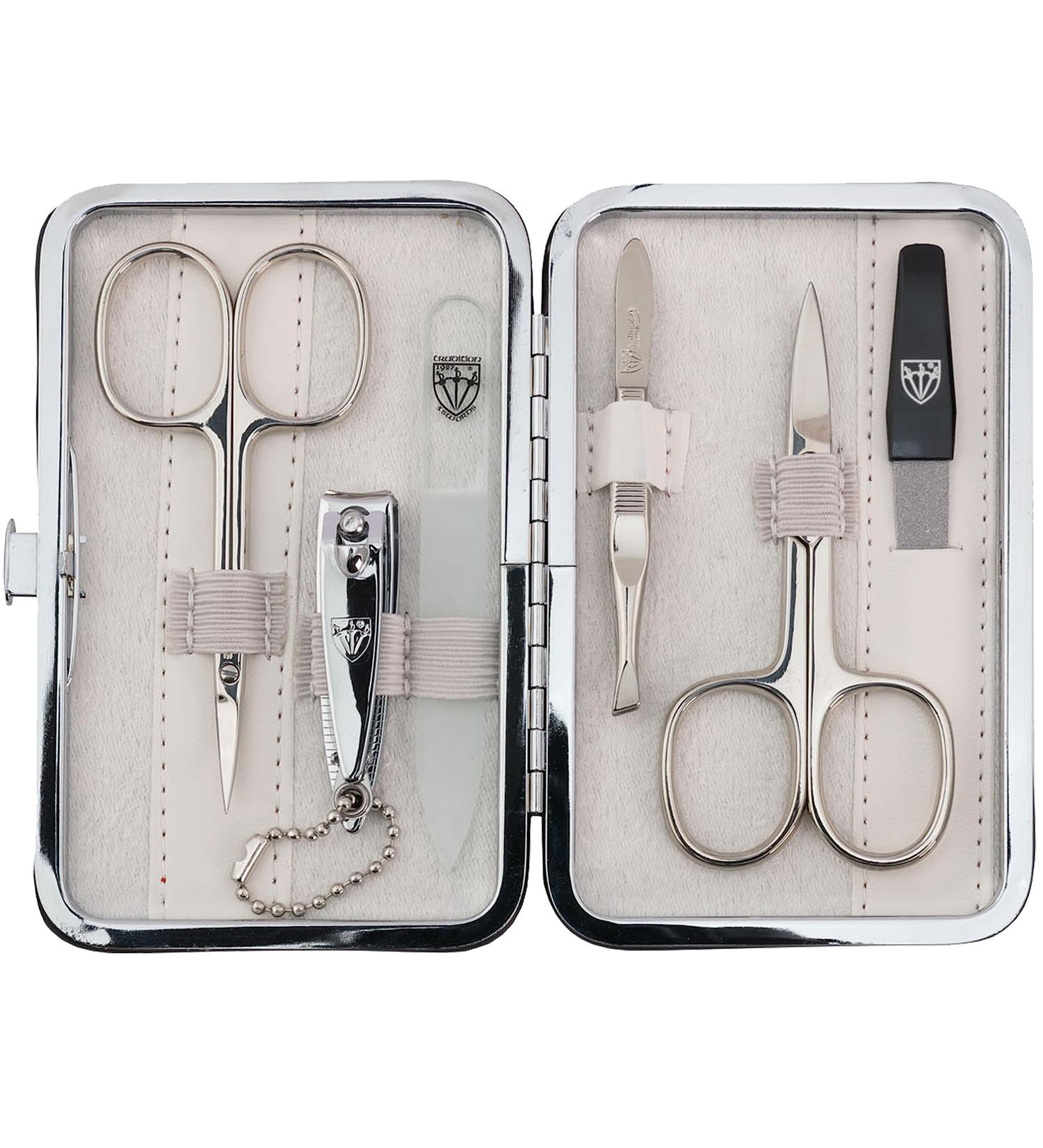 Buy Three Swords Genova 6-Piece Manicure Set | Premium Nail Care Kit in White Synthetic Leather Case | Scissors Clippers Tweezers & Glass Files - Buy Online on SooperMarket.com